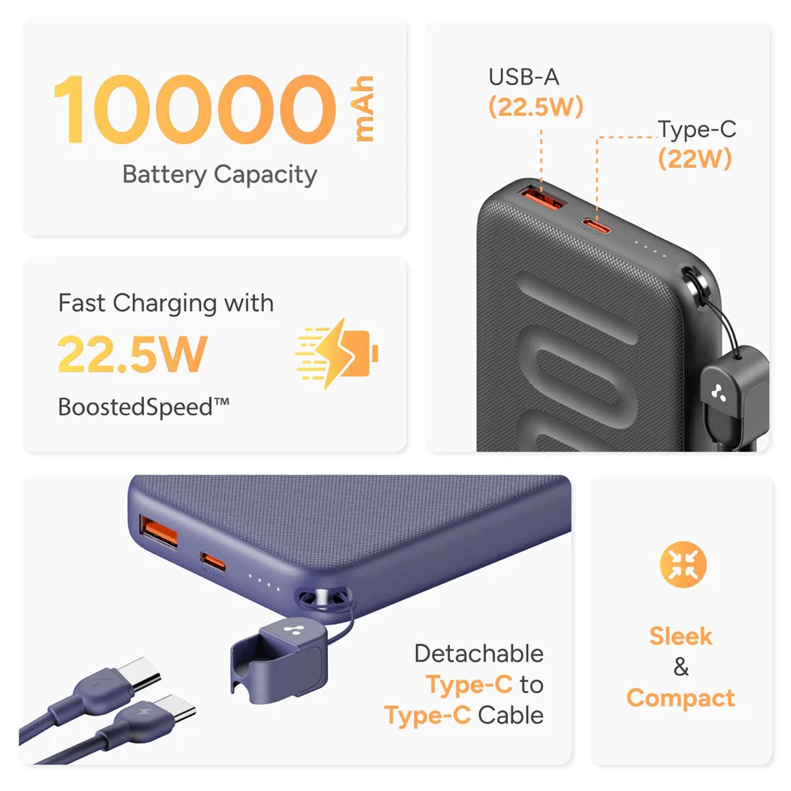 Ambrane Stylo N10 10000 mAh 22.5W Fast Charging Power Bank (1 Type C & 1 Type A Ports, BoostedSpeed Technology, Black)Ambrane Stylo N10 10000 mAh 22.5W Fast Charging Power Bank (1 Type C & 1 Type A Ports, BoostedSpeed Technology, Black)_2