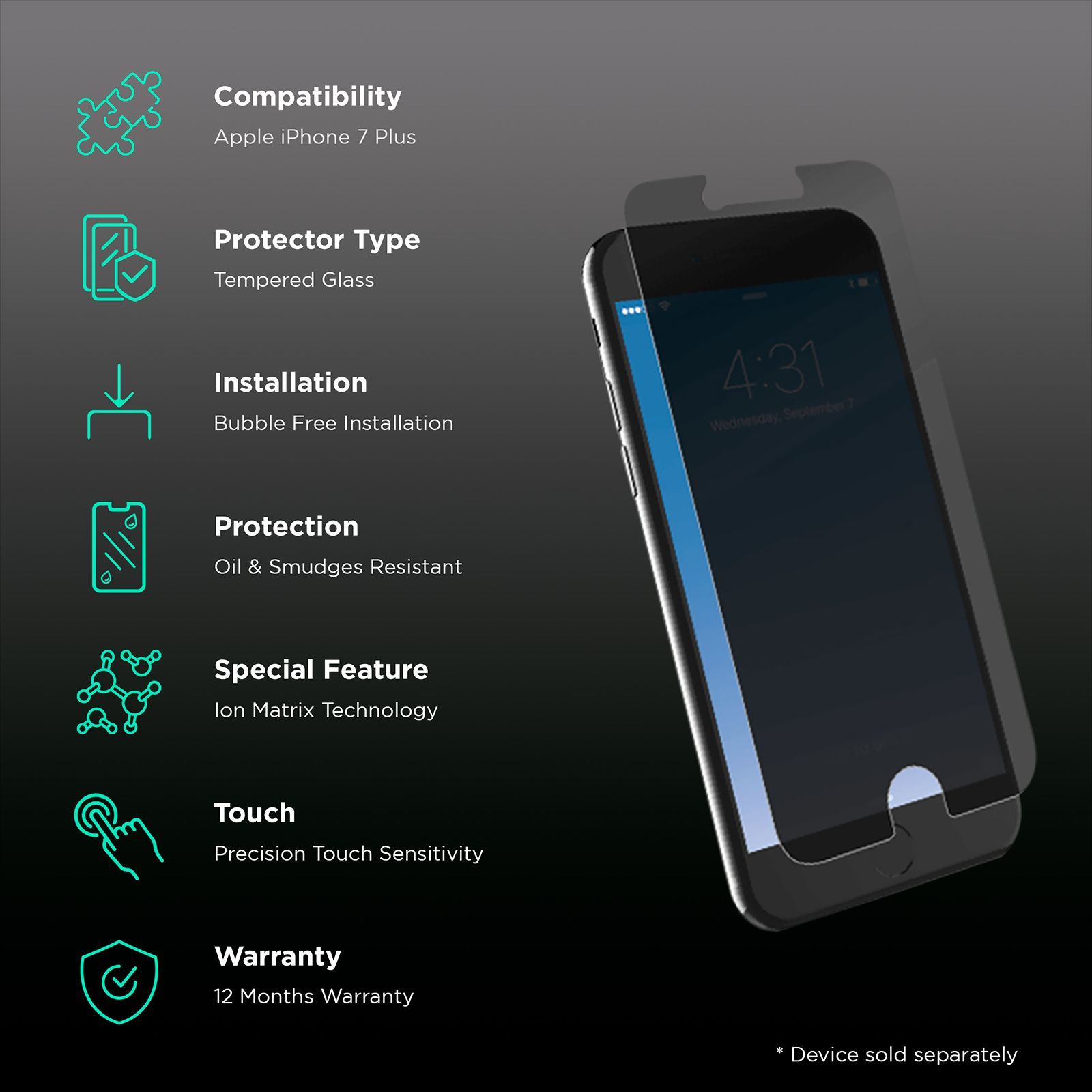 Brilyant Catz Privacy Tempered Glass Screen Protector for Apple iPhone 7 Plus (Ultra Transparent Visibility) Brilyant Catz Privacy Tempered Glass Screen Protector for Apple iPhone 7 Plus (Ultra Transparent Visibility)_2