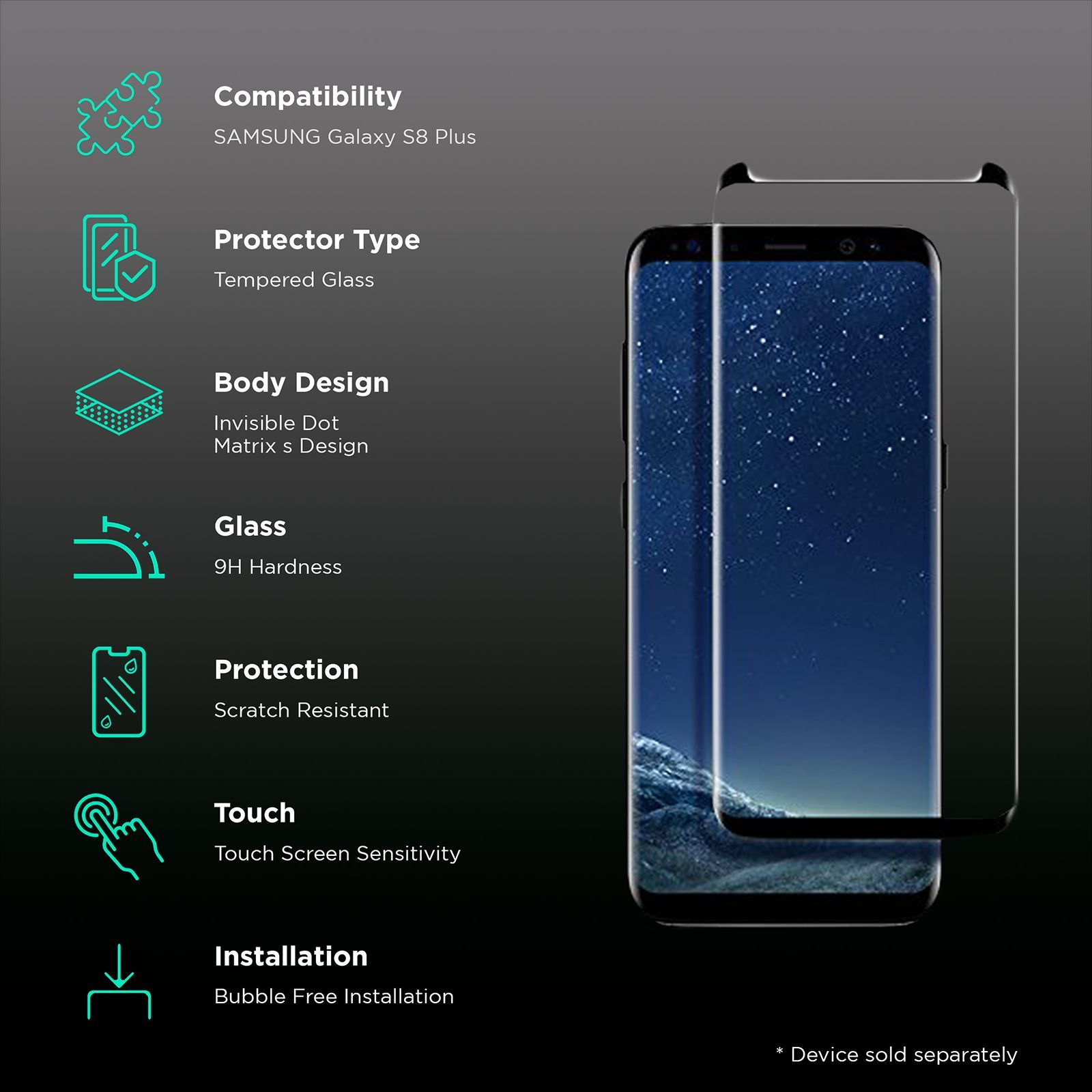 stuffcool TGSGS8PLUS Tempered Glass for Samsung Galaxy S8 Plus (9H Hardness)_2