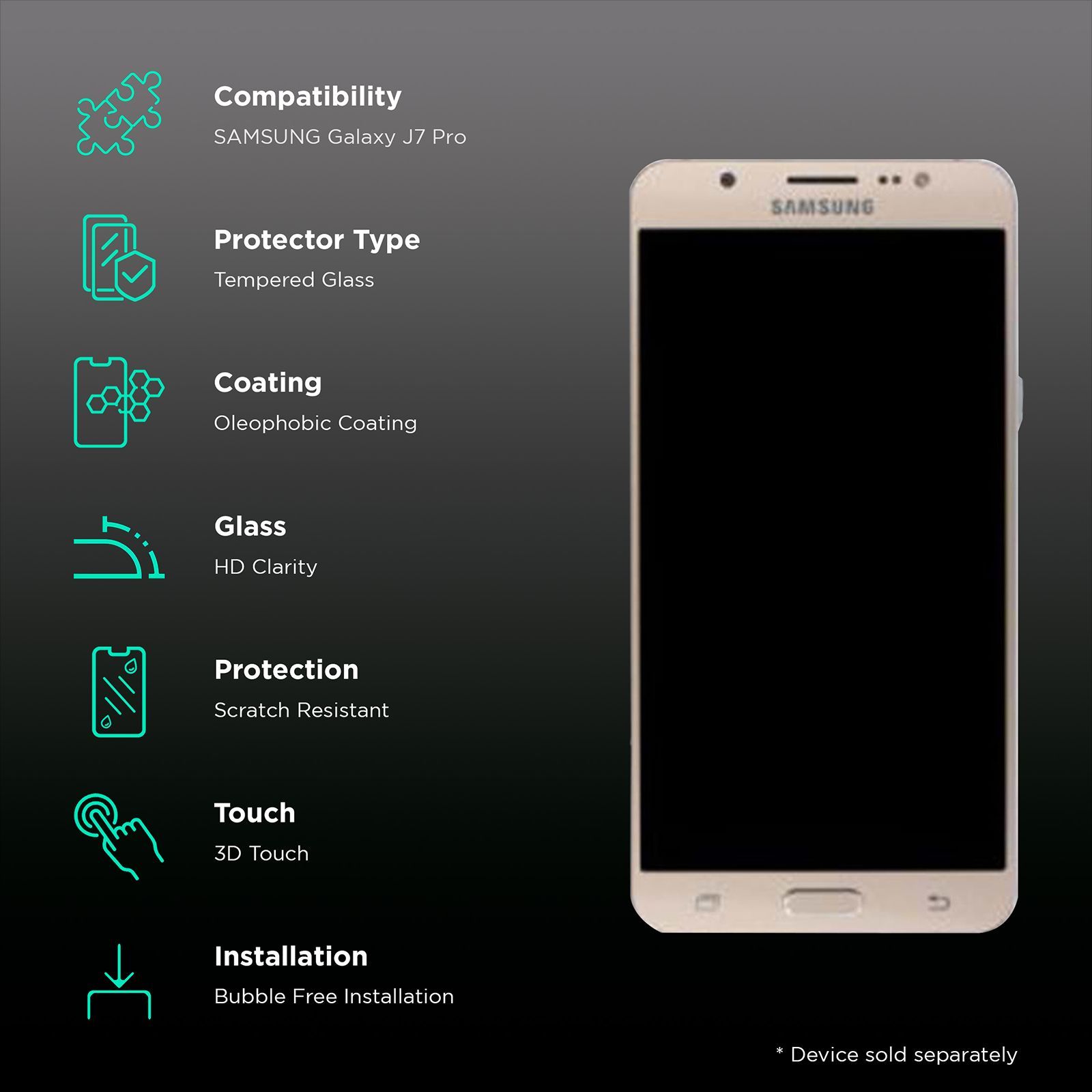 scratchgard SGTG3DJ7PRO Tempered Glass for Samsung Galaxy J7 Pro (Scratch Resistant)_2