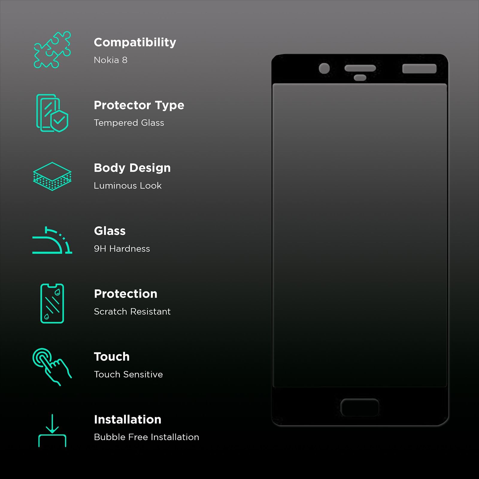 stuffcool Mighty 2.5D Tempered Glass for Nokia 8 (9H Hardness)_2