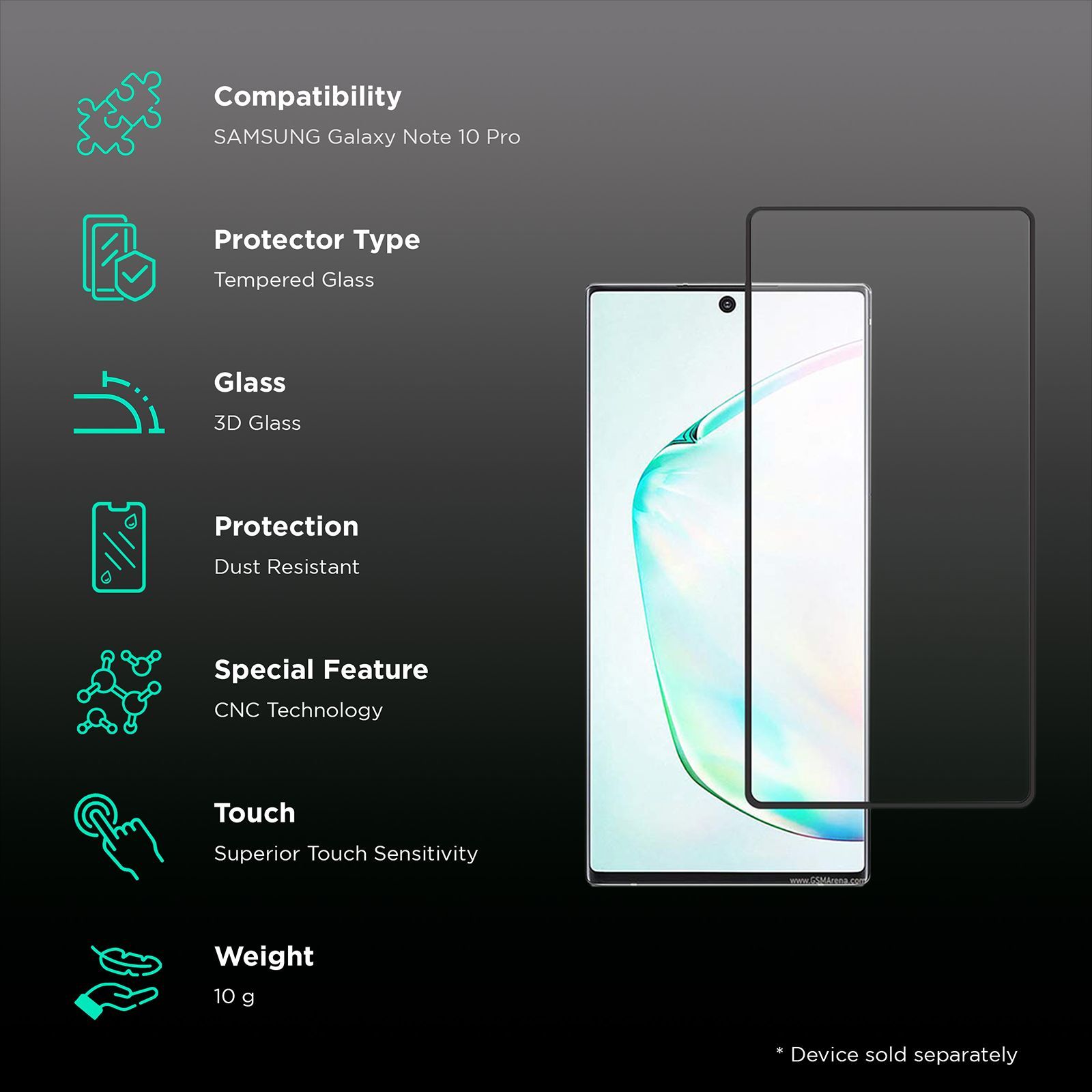 stuffcool Mighty 2.5D Tempered Glass Screen Protector for Samsung Galaxy Note 10 Pro (Fingerprint Resistant)_2