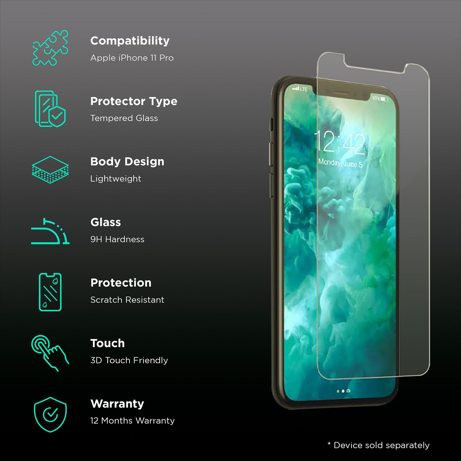 Brilyant Catz Tempered Glass Screen Protector for Apple iPhone 11 Pro (Ultra Transparent Visibility)_3