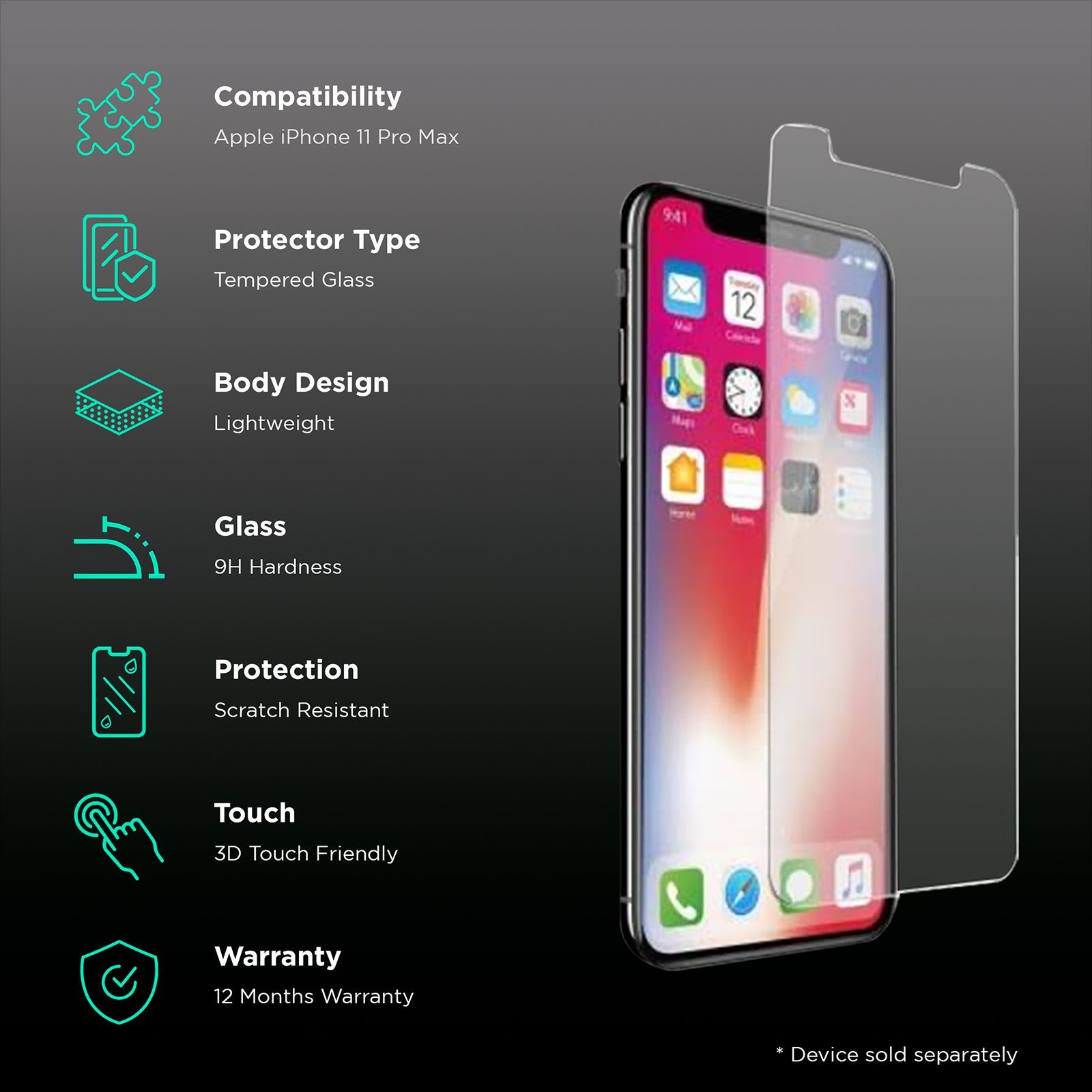 Brilyant Catz Tempered Glass Screen Protector for Apple iPhone 11 Pro Max (Ultra Transparent Visibility)_3