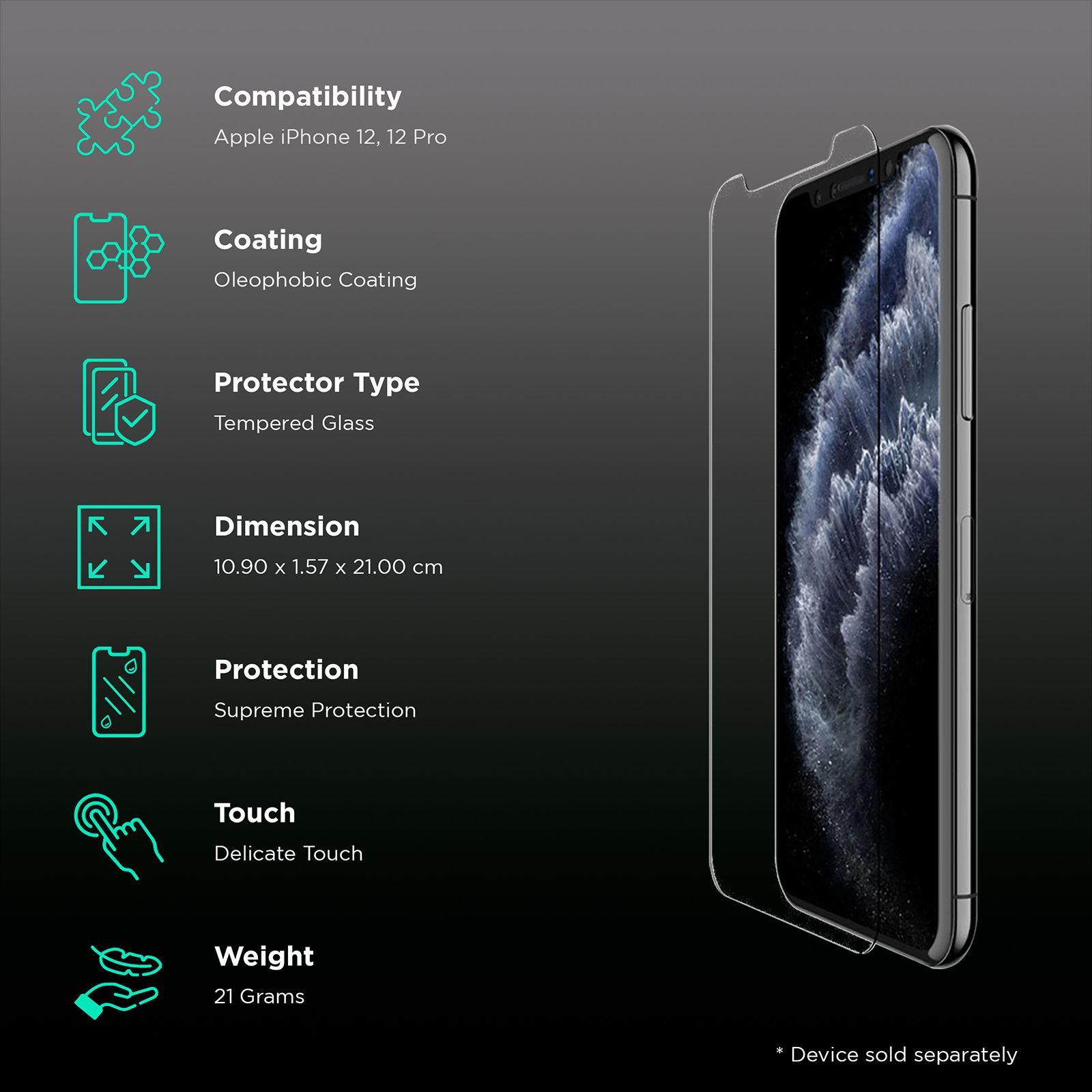 in base Tempered Glass for Apple iPhone 12, 12 Pro (Oleophobic Coating)_2