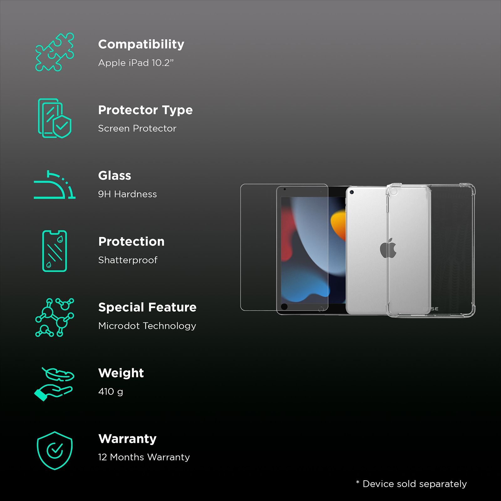 ESSE Air TPU Back Cover and Screen Protector for Apple iPad 10.2 Inch (Microdot Technology, Transparent)_2