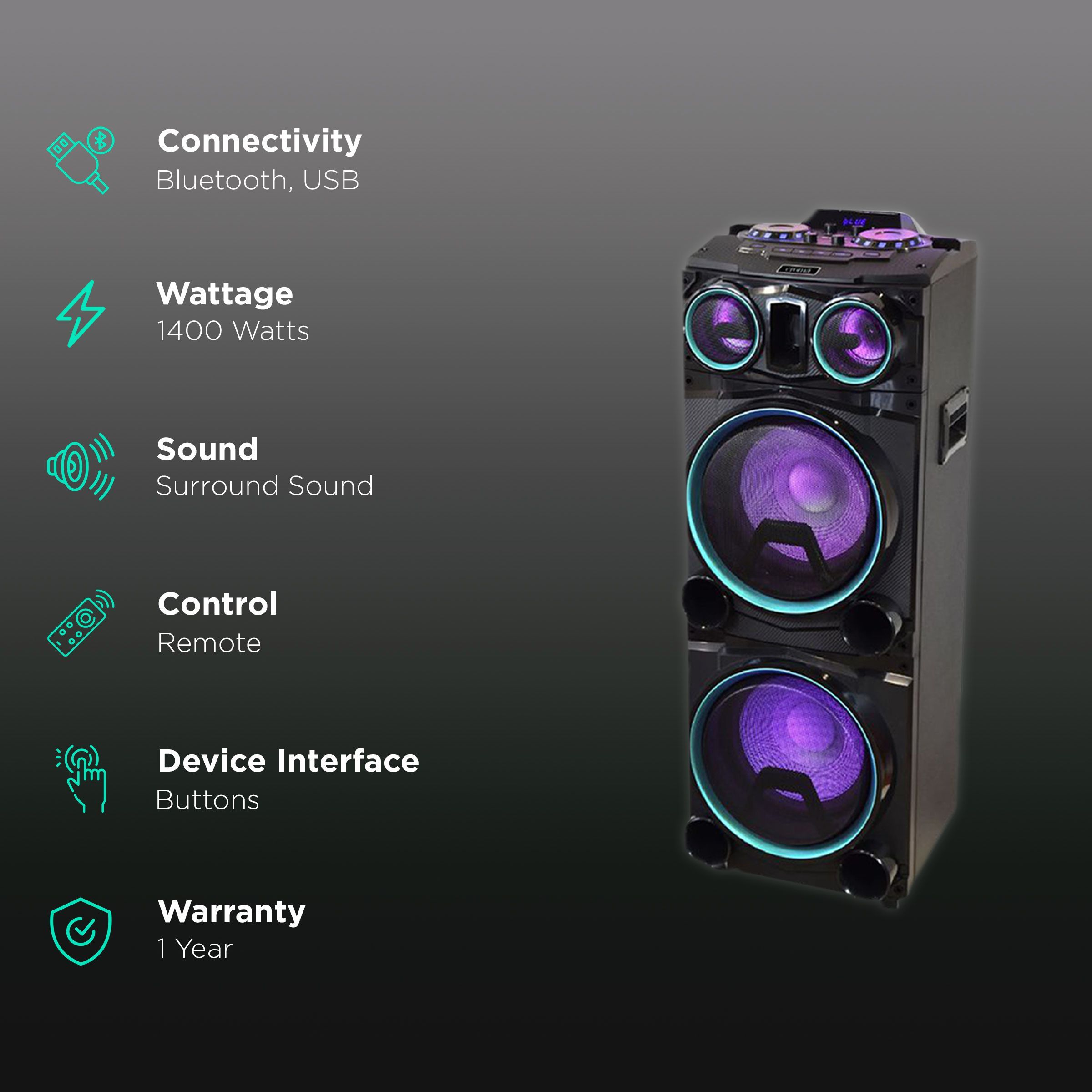 Croma 1400W Bluetooth Party Speaker (Dynamic Bass Boost, Black) Croma 1400W Bluetooth Party Speaker (Dynamic Bass Boost, Black)_2