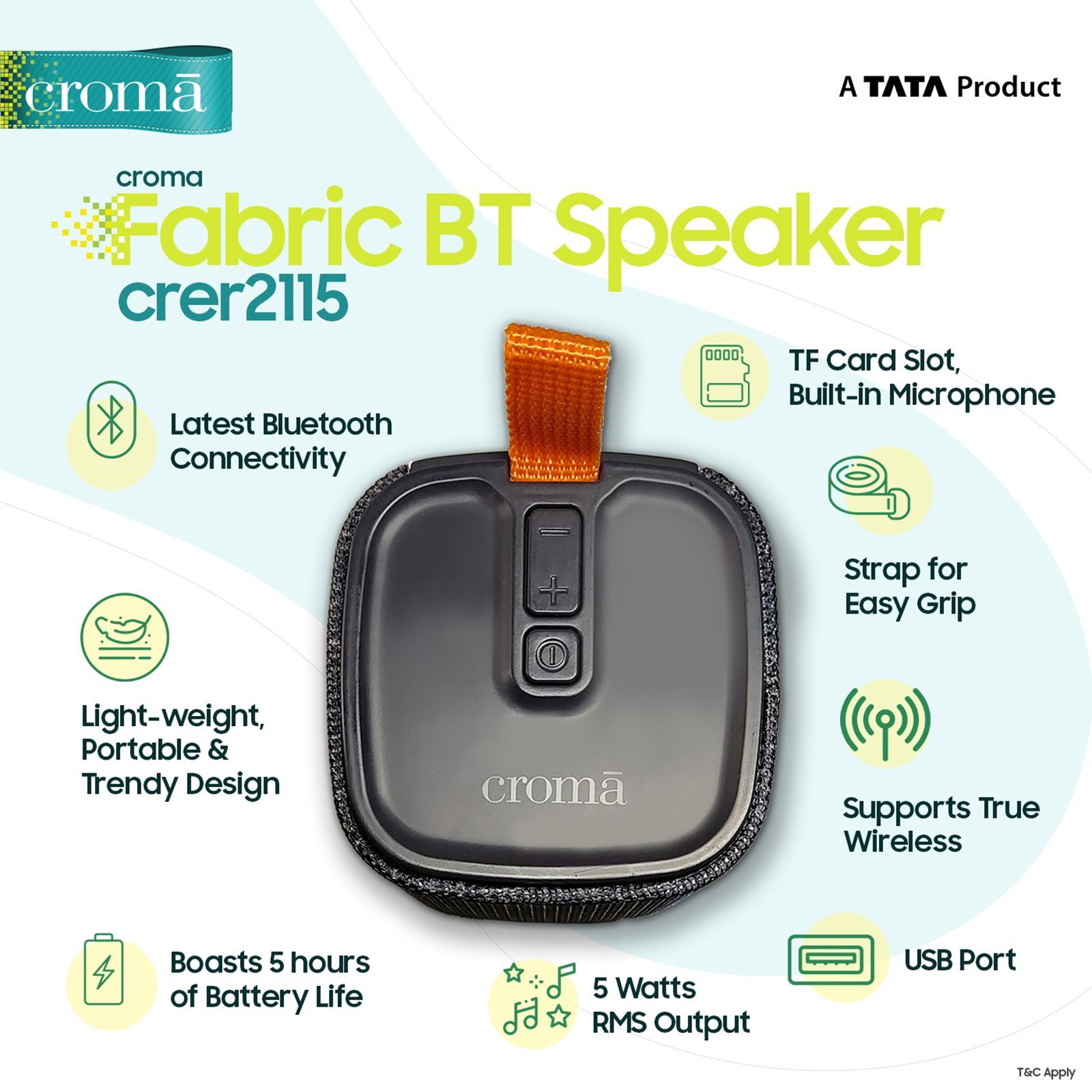 Croma Kube 5 Watts Portable Bluetooth Speaker (True Wireless Function, Black) Croma Kube 5 Watts Portable Bluetooth Speaker (True Wireless Function, Black)_4