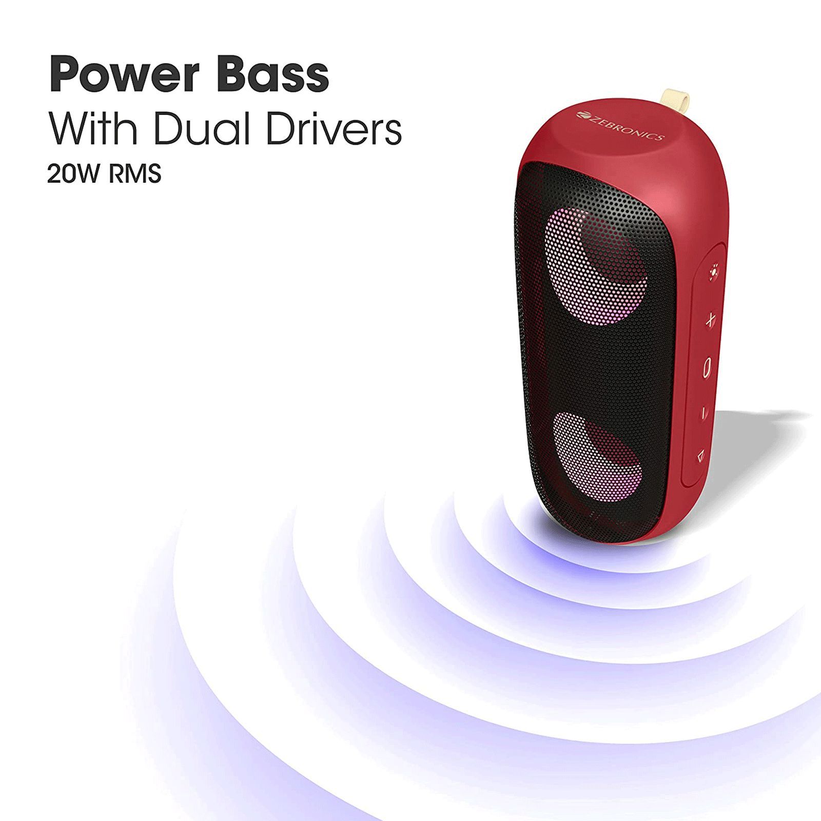 ZEBRONICS Zeb-Music Bomb X 20W Portable Bluetooth Speaker (IPX7 Waterproof, RGB LED Lights, Red)_4