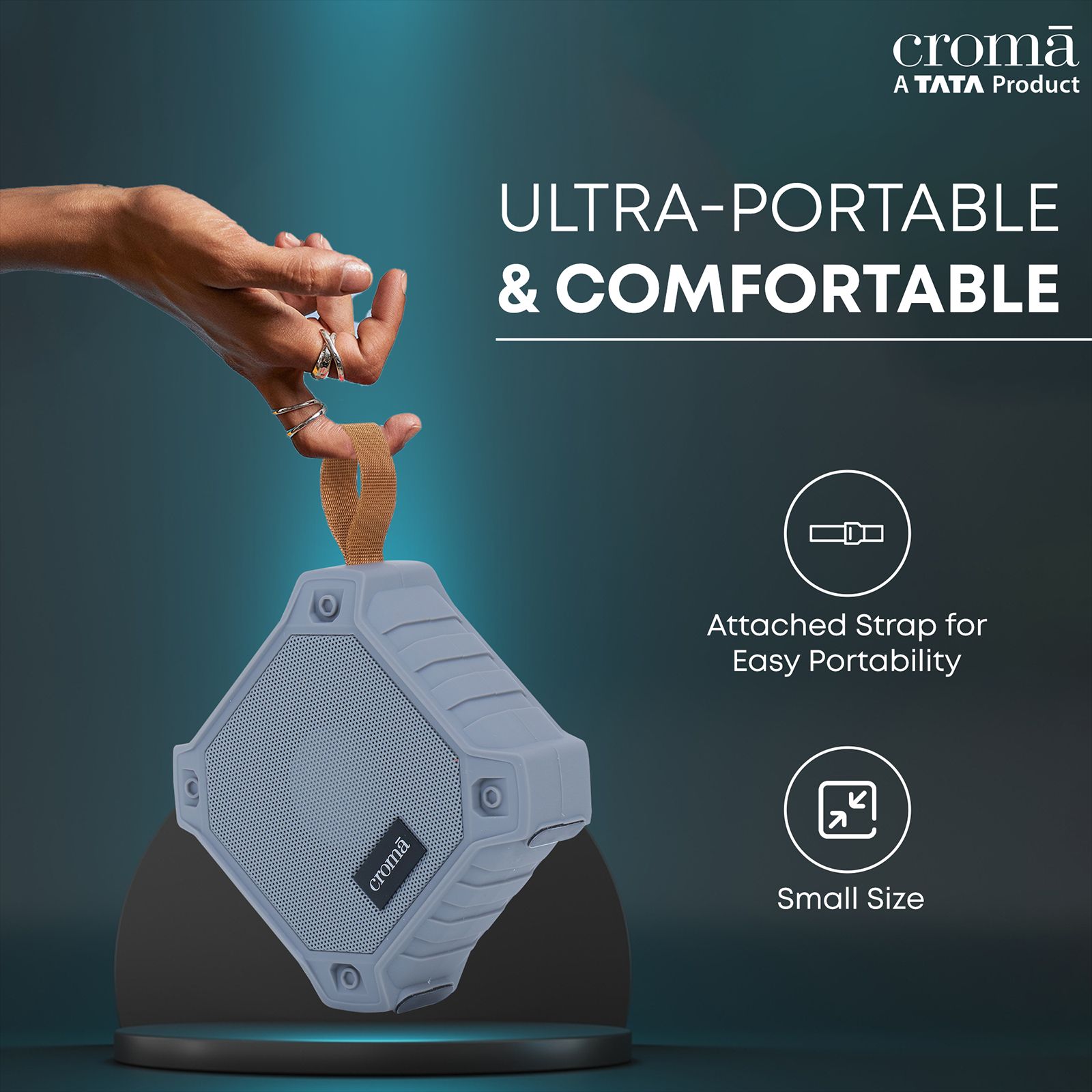 Croma 5W Portable Bluetooth Speaker (Water Proof, 21 Hours Playback Time, True Wireless Stereo Function, Grey)_7