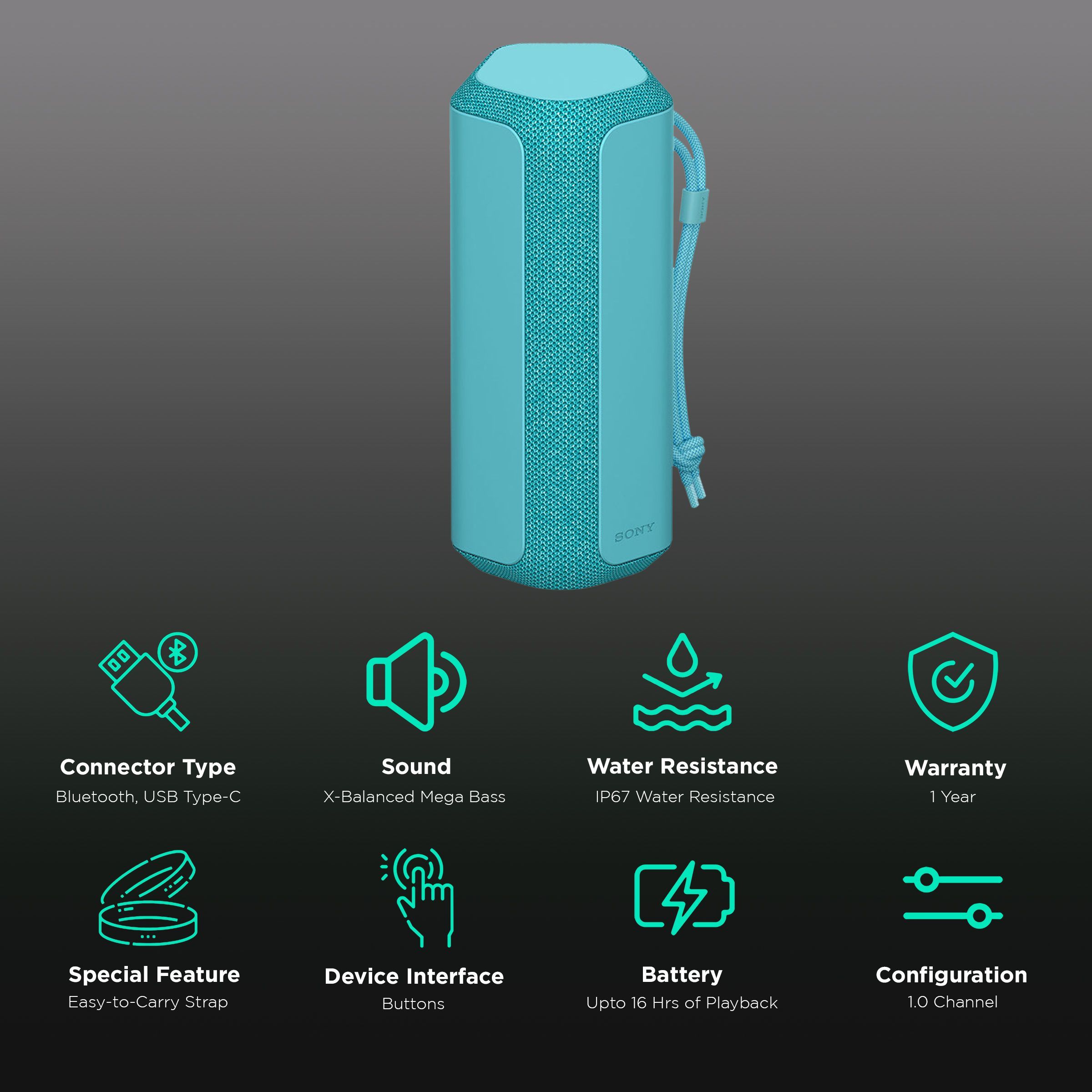 SONY X-Series Portable Bluetooth Speaker (IP67 Waterproof, Mono Channel, Blue)_2