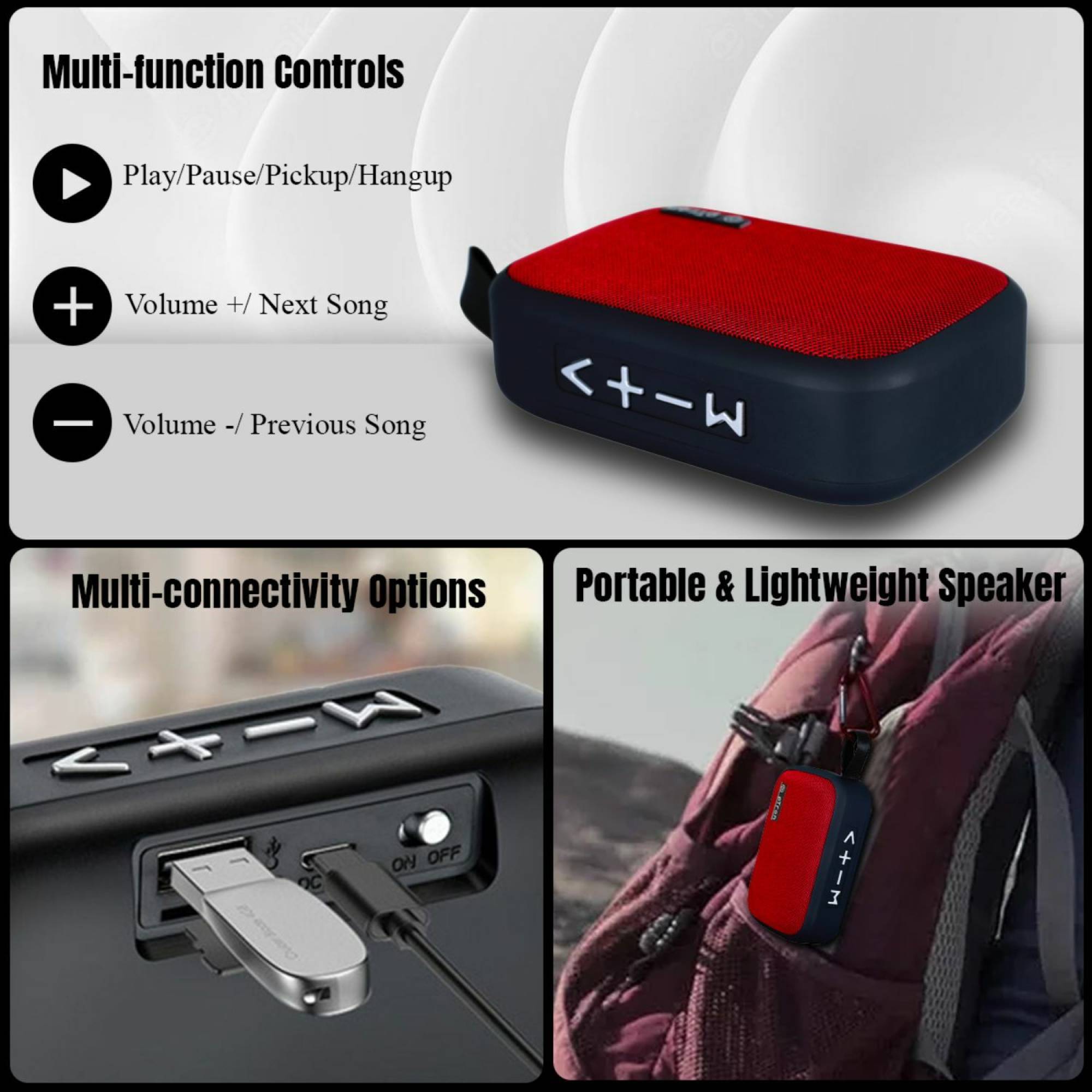 pTron Sonor Evo 5W Portable Bluetooth Speaker (Integrated Music & Call Control, Mono Channel, Red) pTron Sonor Evo 5W Portable Bluetooth Speaker (Integrated Music & Call Control, Mono Channel, Red)_10