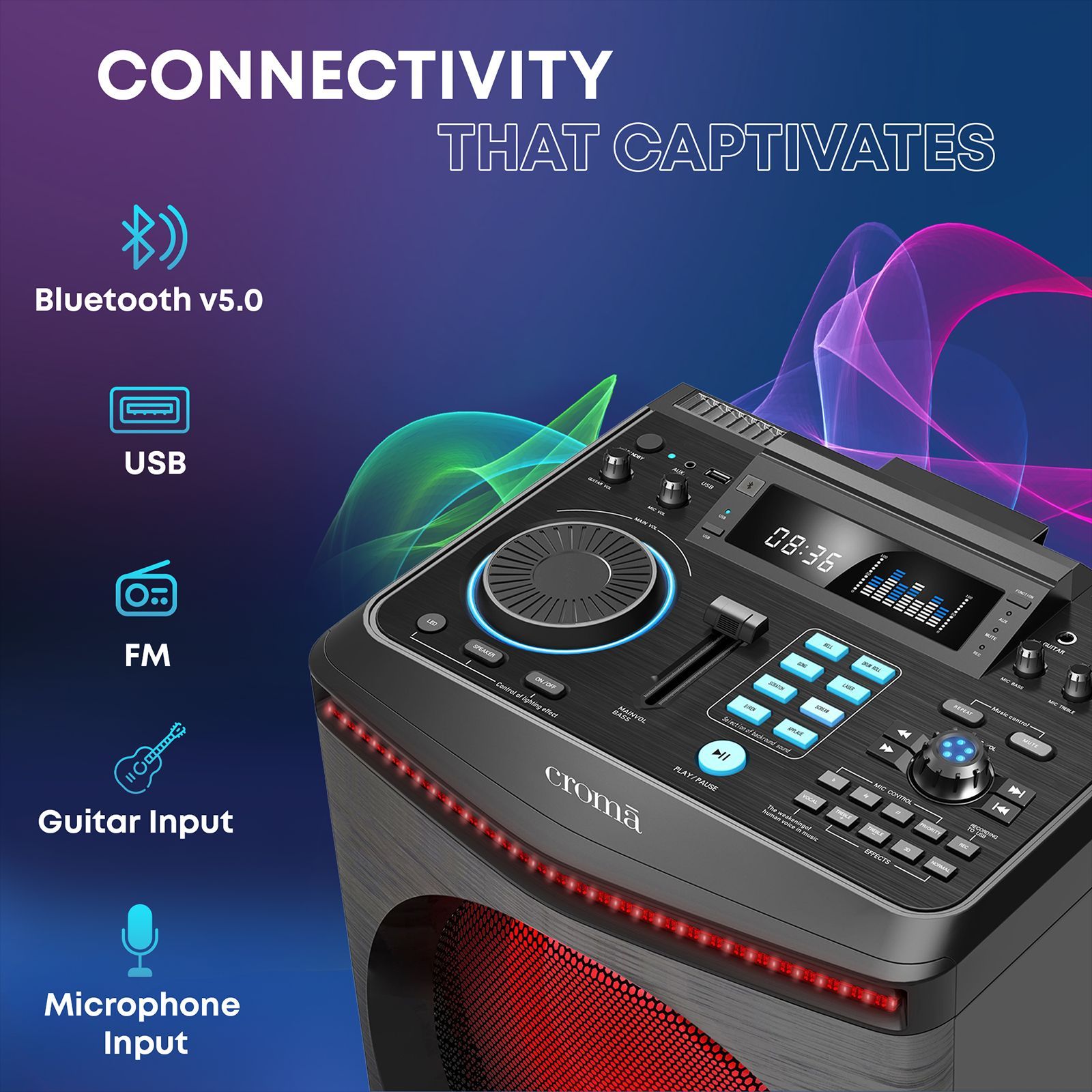 Croma Thumri 1800W Bluetooth Party Speaker with Mic (Preset Equalizer Modes, 2.0 Channel, Black) Croma Thumri 1800W Bluetooth Party Speaker with Mic (Preset Equalizer Modes, 2.0 Channel, Black)_13