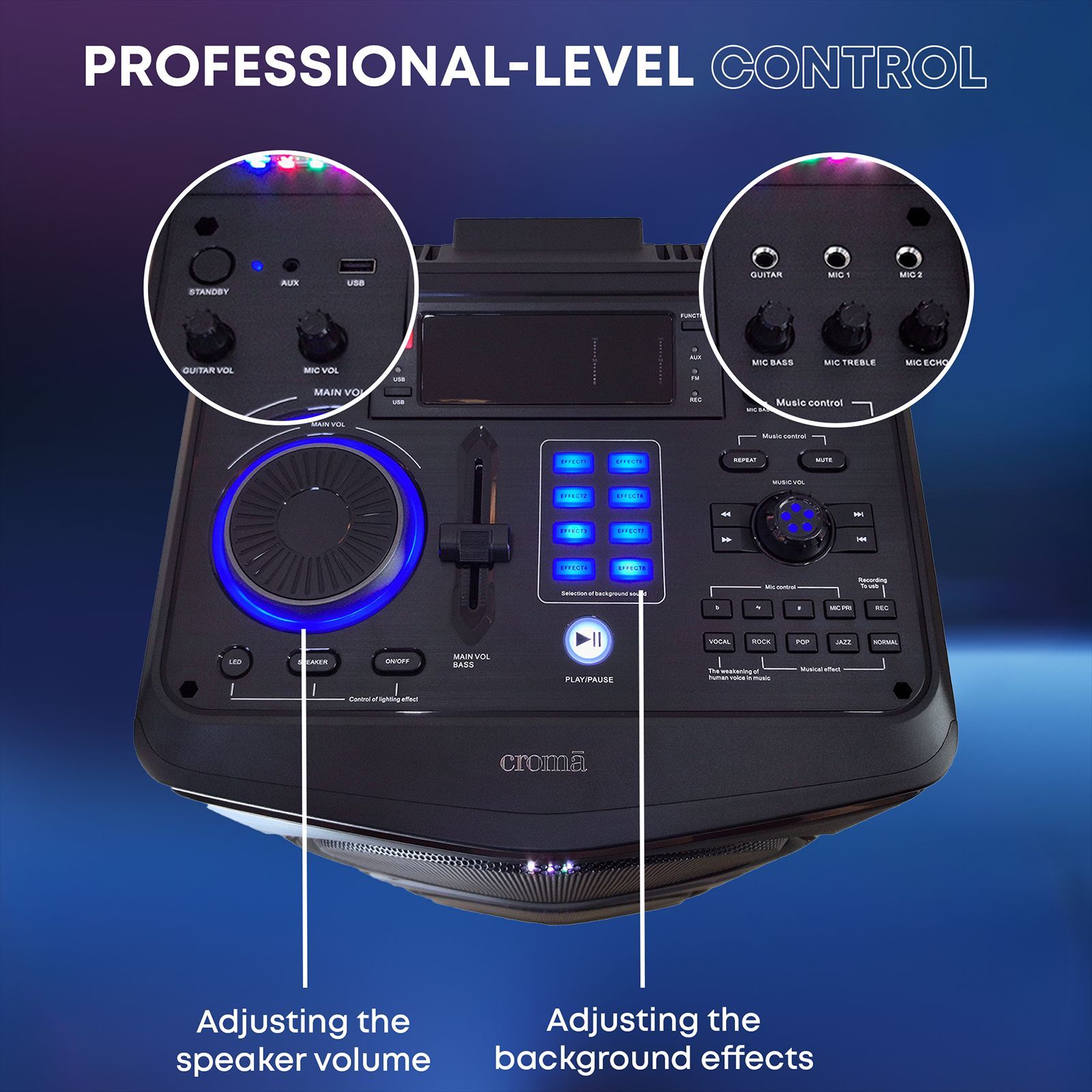 Croma Thumri 1800W Bluetooth Party Speaker with Mic (Preset Equalizer Modes, 2.0 Channel, Black) Croma Thumri 1800W Bluetooth Party Speaker with Mic (Preset Equalizer Modes, 2.0 Channel, Black)_15