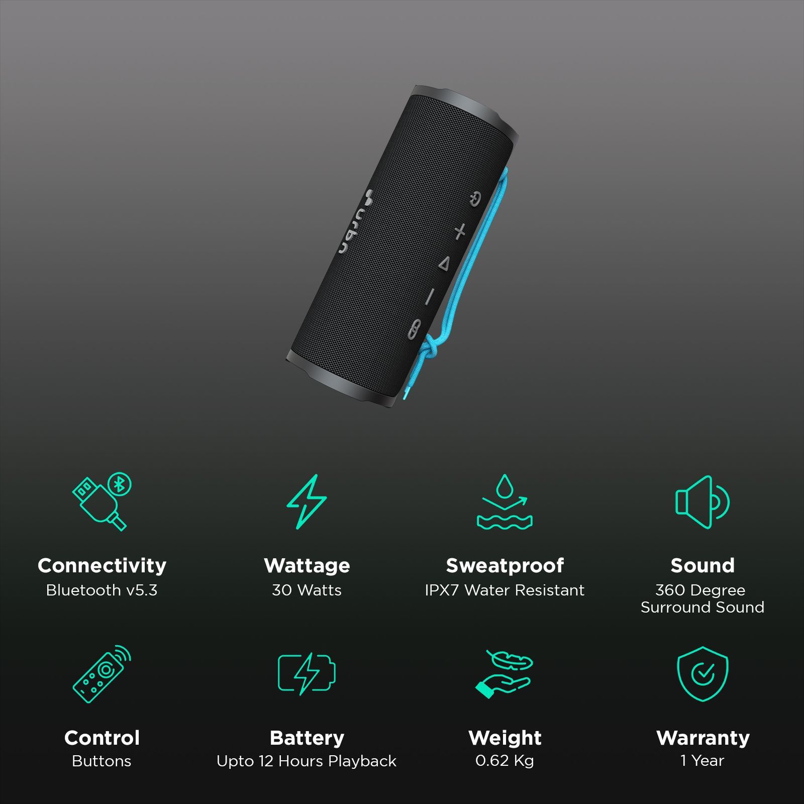 urbn Bang 250 30W Portable Bluetooth Speaker (IPX7 Water Resistant, TWS Functionality, 2.0 Channel, Black)_2