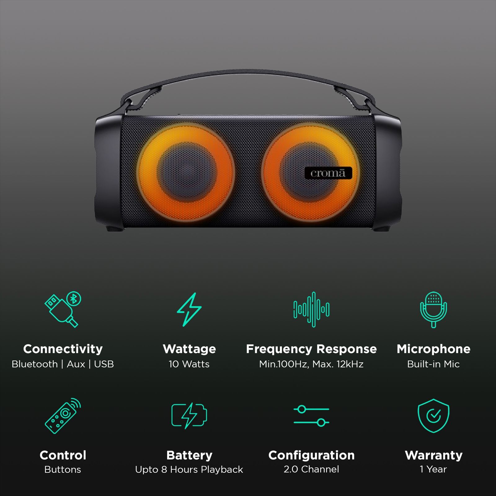 Croma 10W Portable Bluetooth Speaker (TWS Speaker Connectivity, Black)_2