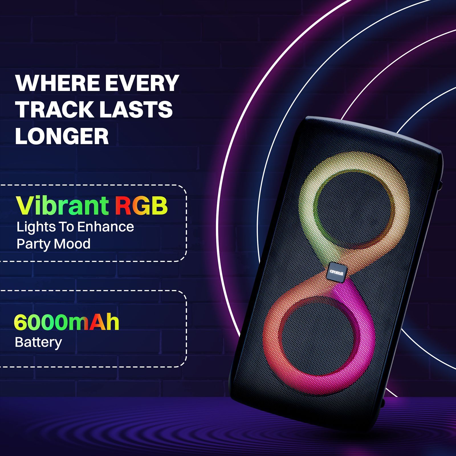 Croma 200W Bluetooth Party Speaker with UHF Mic (6000mAh Power Bank, Black)_10