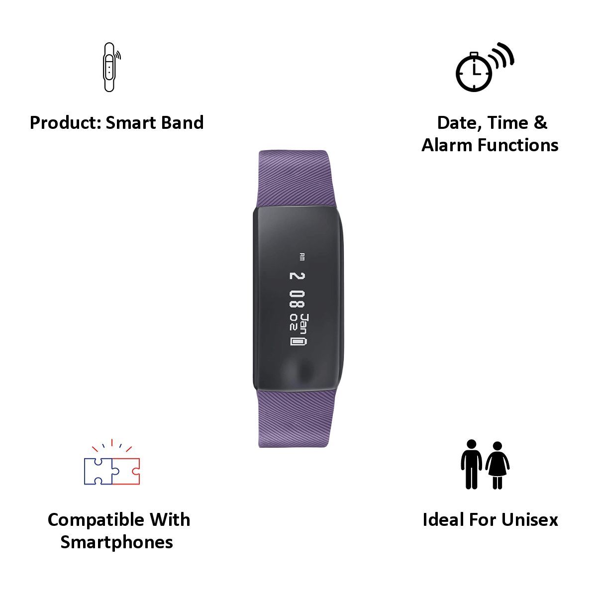 Fastrack Reflex Beat Smart Band (45.3mm) (Active Heart Rate Monitor, SWD90066PP02, Black/Purple, PU Band)_8