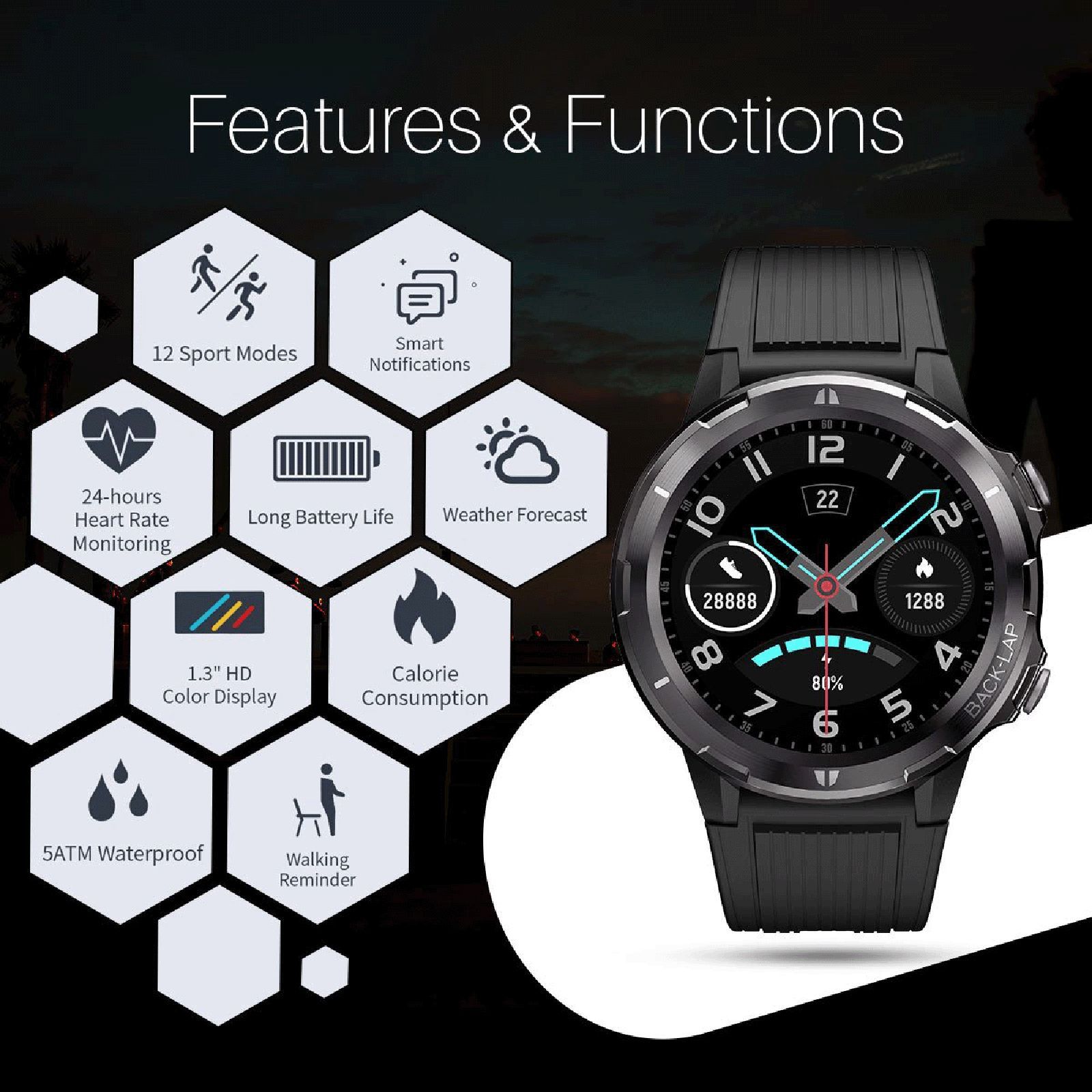 PORTRONICS Kronos Alpha Smartwatch with Fitness Tracker (33mm TFT-LCD Display, 5ATM Waterproof, Black)_5