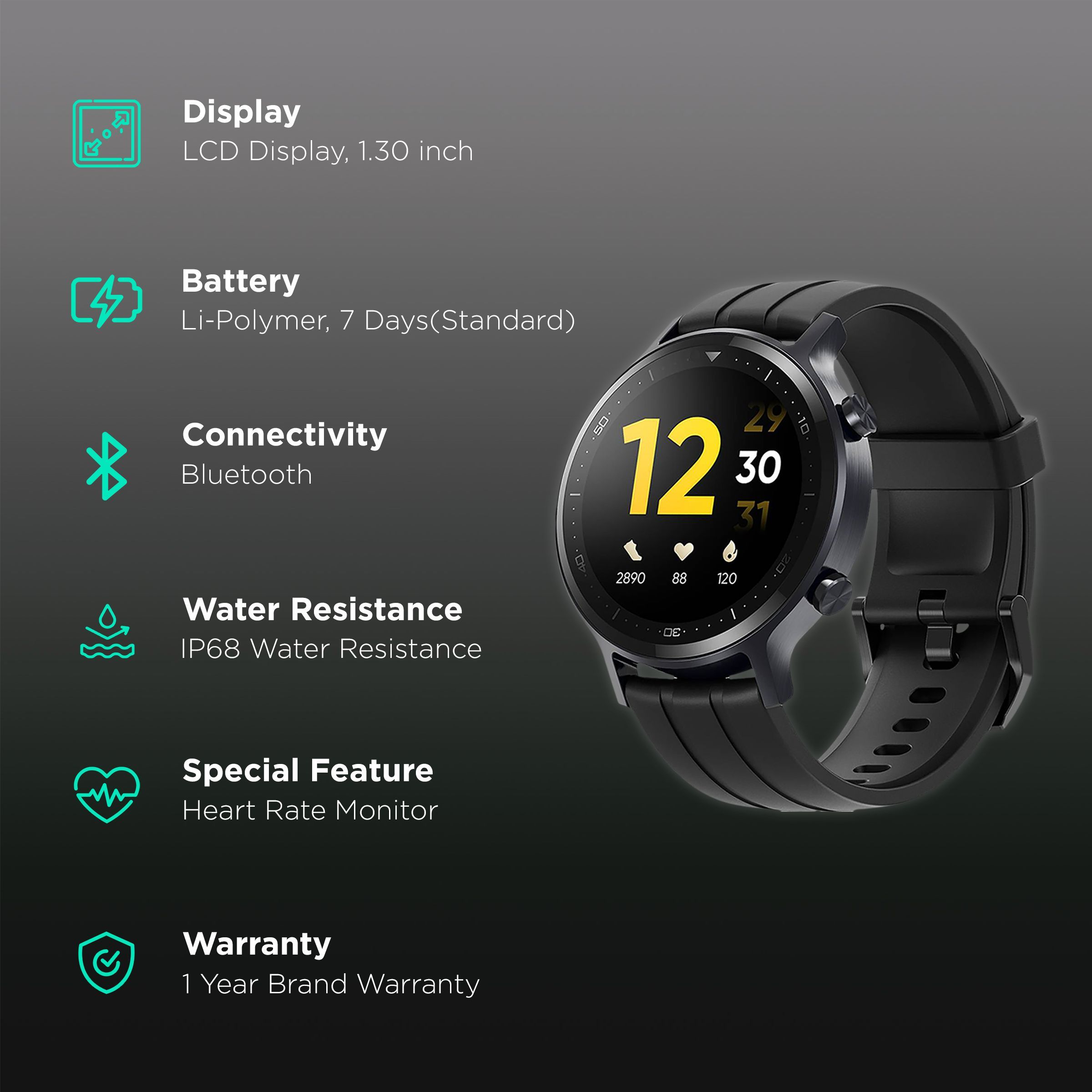 realme Watch S Smartwatch with Activity Tracker (33mm LCD Display, IP68 Water Resistant, Black Strap)_2