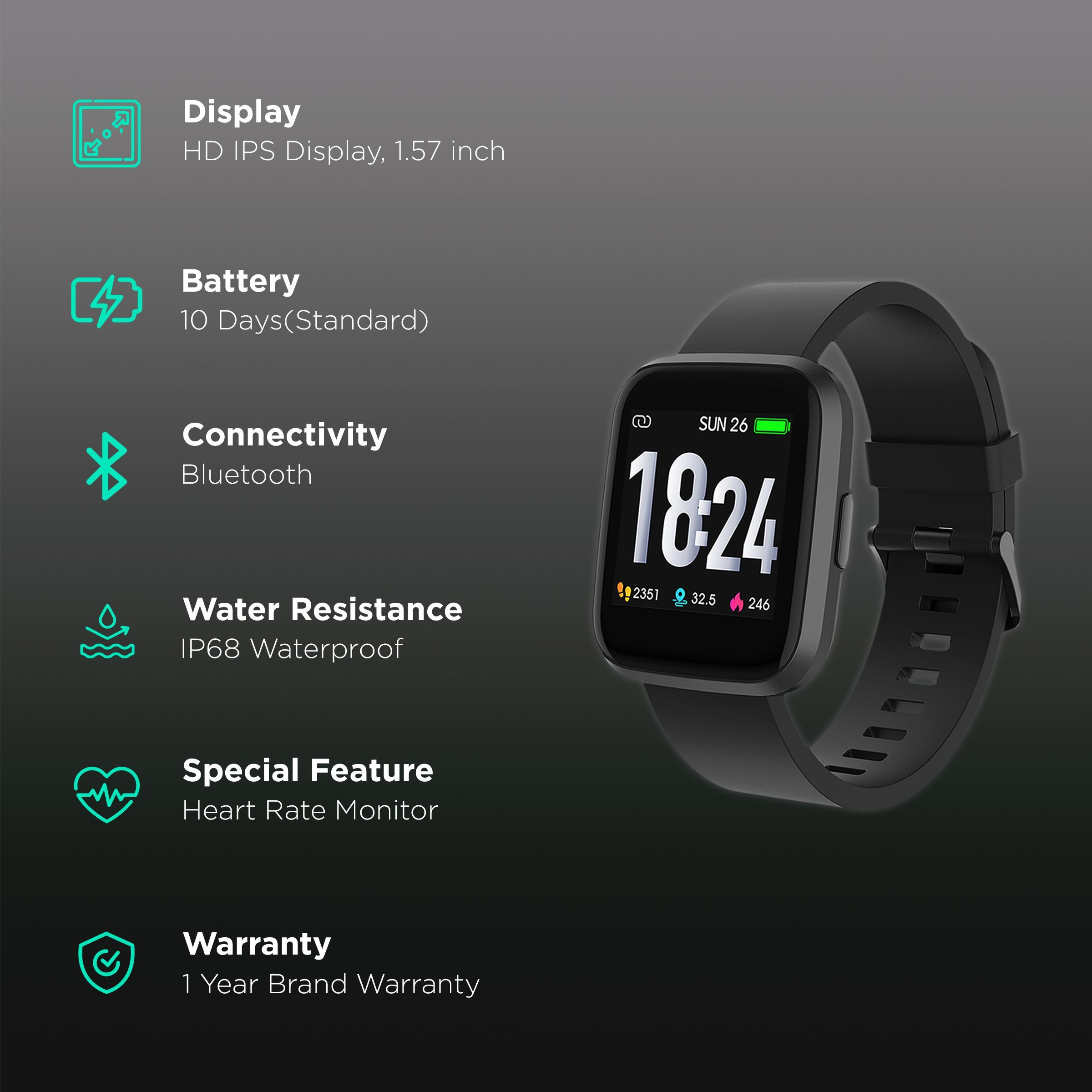 Crossbeats Ignite Smartwatch with GPS (40mm HD IPS Display, IP68 Waterproof, Black Strap)_2