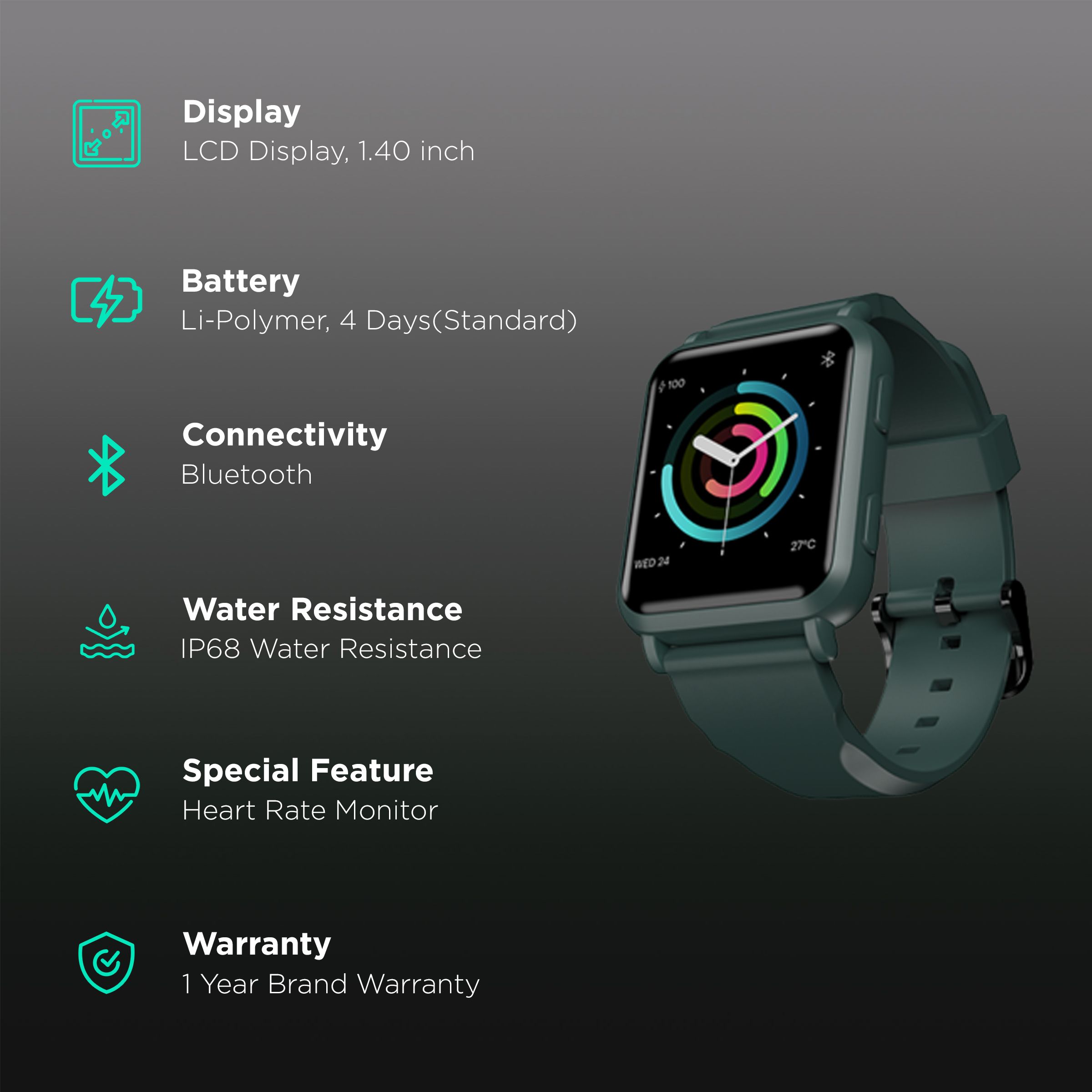 noise ColorFit Nav Smartwatch with Activity Tracker (35.56mm LCD Display, IP68 Water Resistant, Camo Green Strap)_2