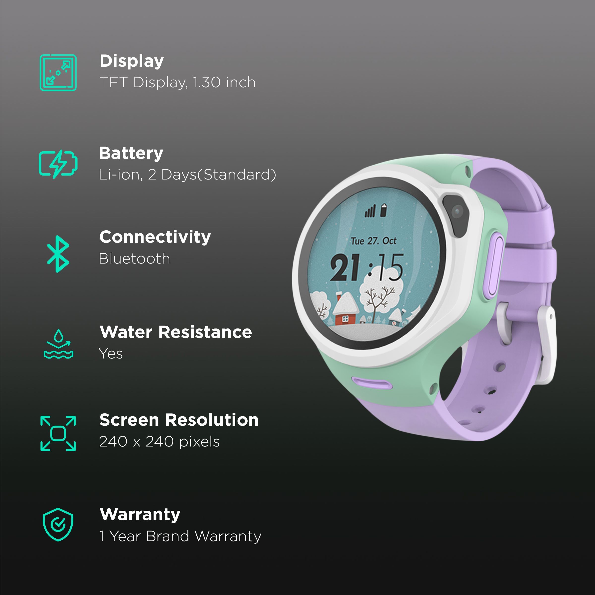 WATCHOUT Next-Gen Smartwatch with GPS (33.02mm Display, Water Resistant, Lavender Purple Strap)_2