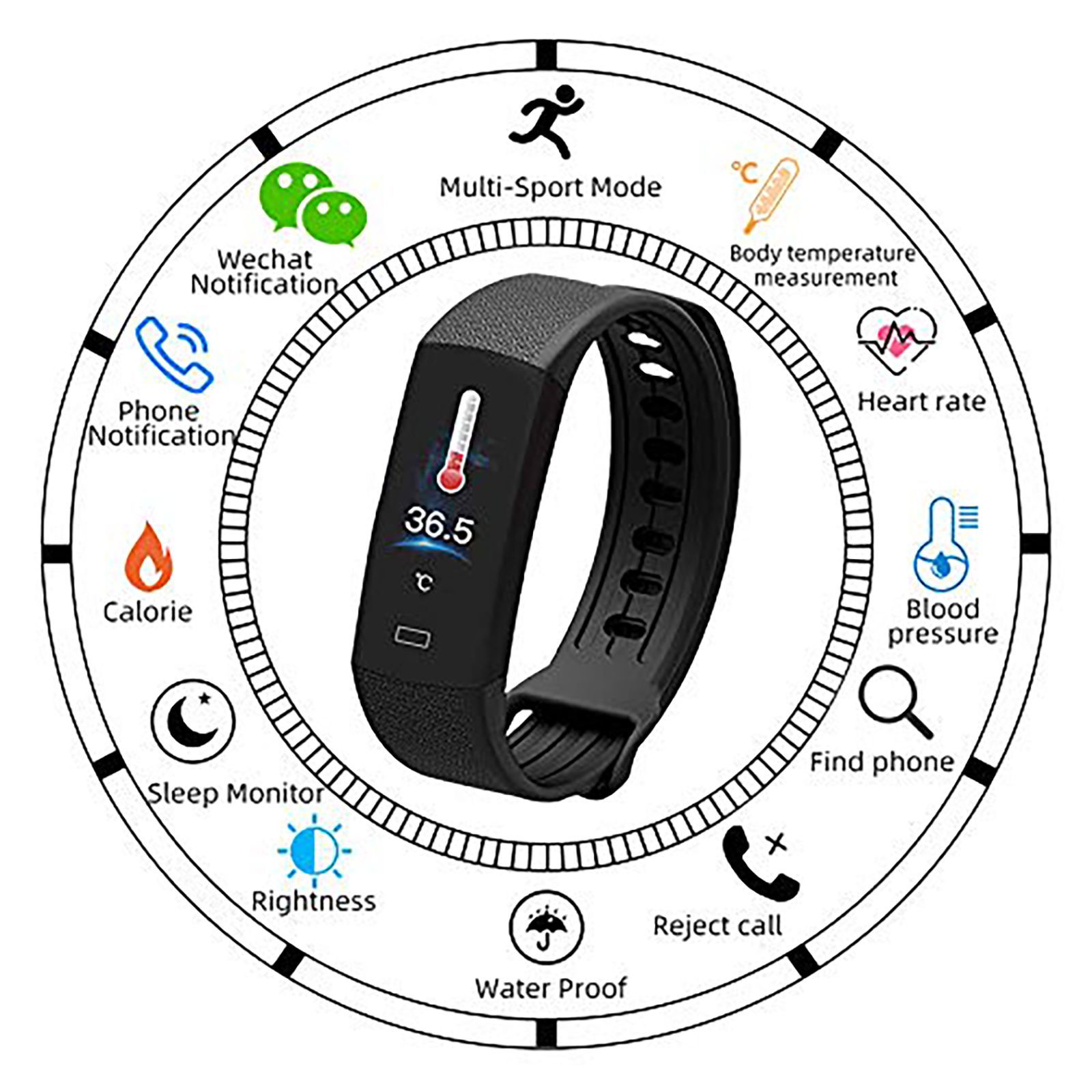 iGear iG-C6T Smart Band with Body Temperature (1.1 Inch Touchscreen TFT-LCD Display, IP67 Water Resistant, Black Strap)_10