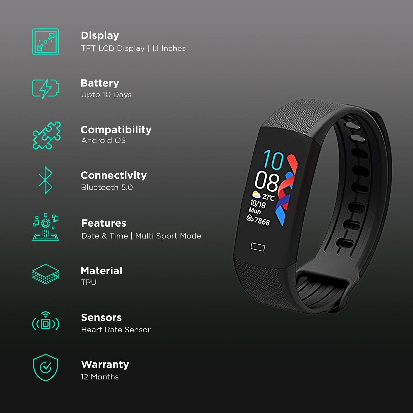 iGear iG-C6T Smart Band with Body Temperature (1.1 Inch Touchscreen TFT-LCD Display, IP67 Water Resistant, Black Strap)_3