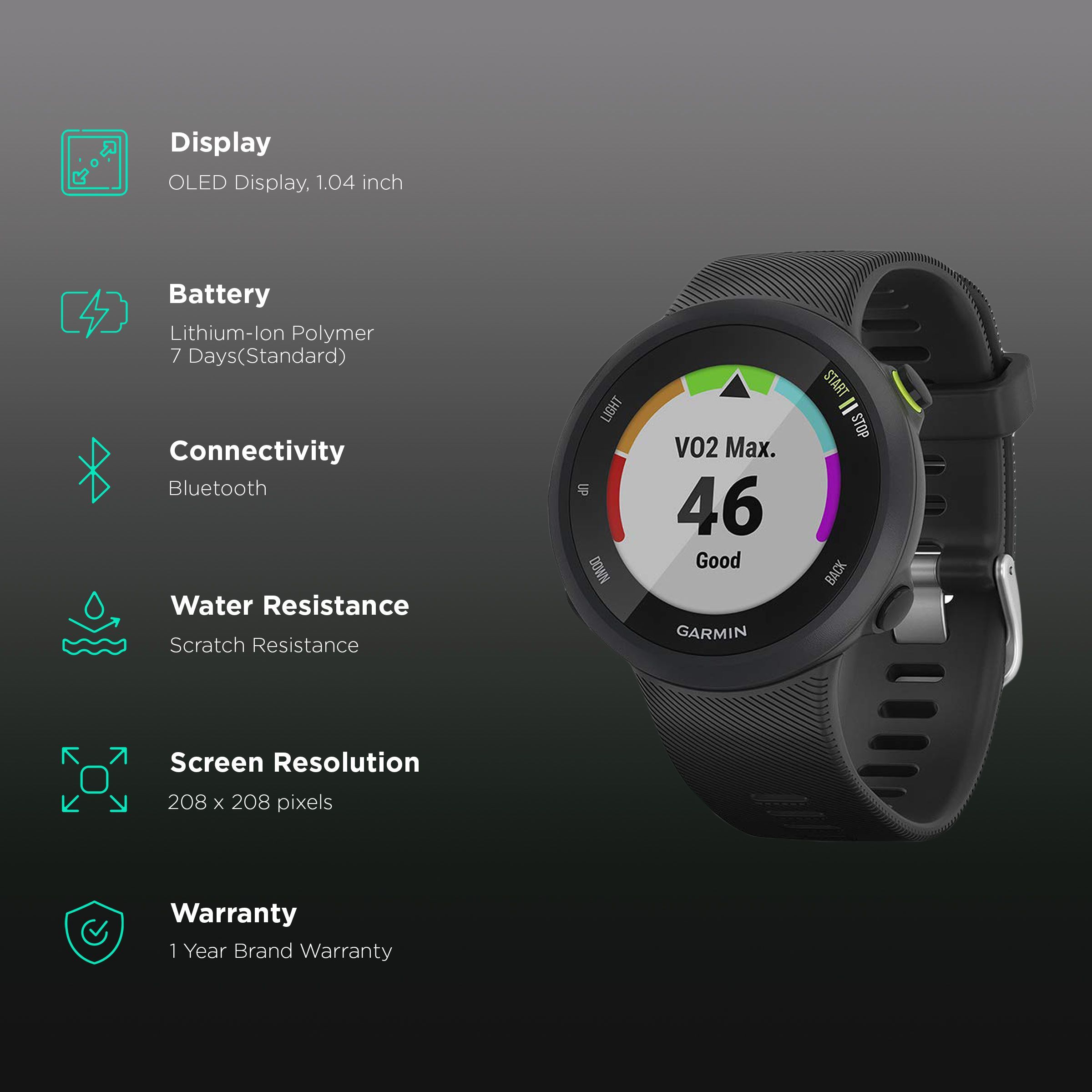 GARMIN Forerunner 45 Smartwatch (GPS, 26.3mm) (Heart Rate Monitor, 010-02156-65, Black, Silicone Strap)_2