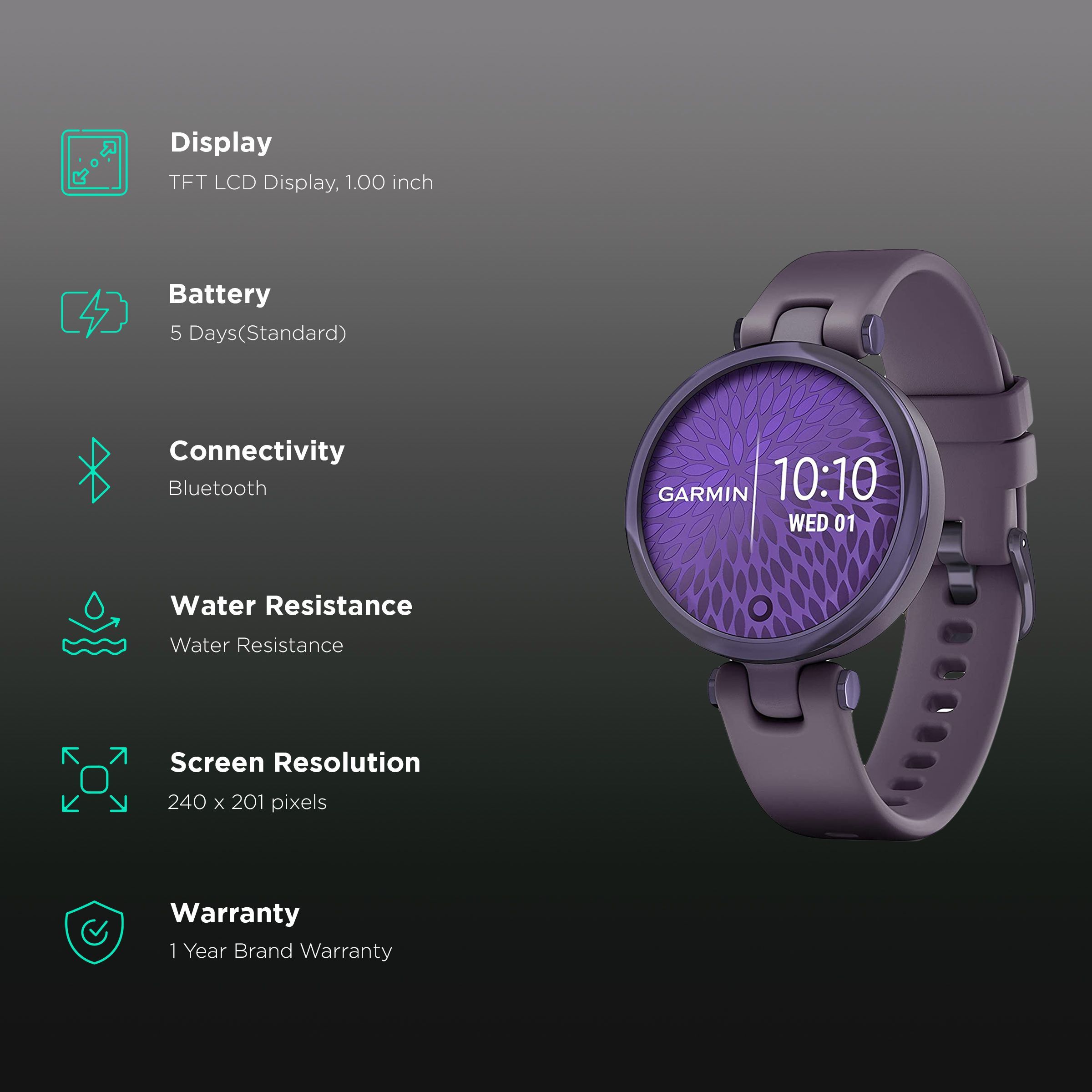 GARMIN Lily Smartwatch with Activity Tracker (25.4mm with MIP Display, Water Resistant, Midnight Orchid Strap)_2