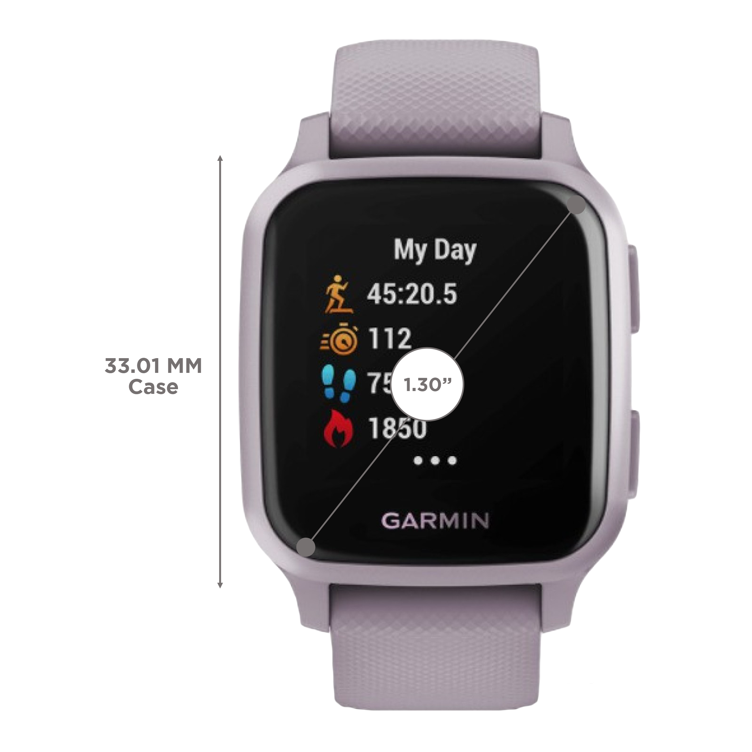 GARMIN Venu Sq Smartwatch with Activity Tracker (33.1mm with MIP Display, Water Resistant, Metallic Orchid Strap)_3