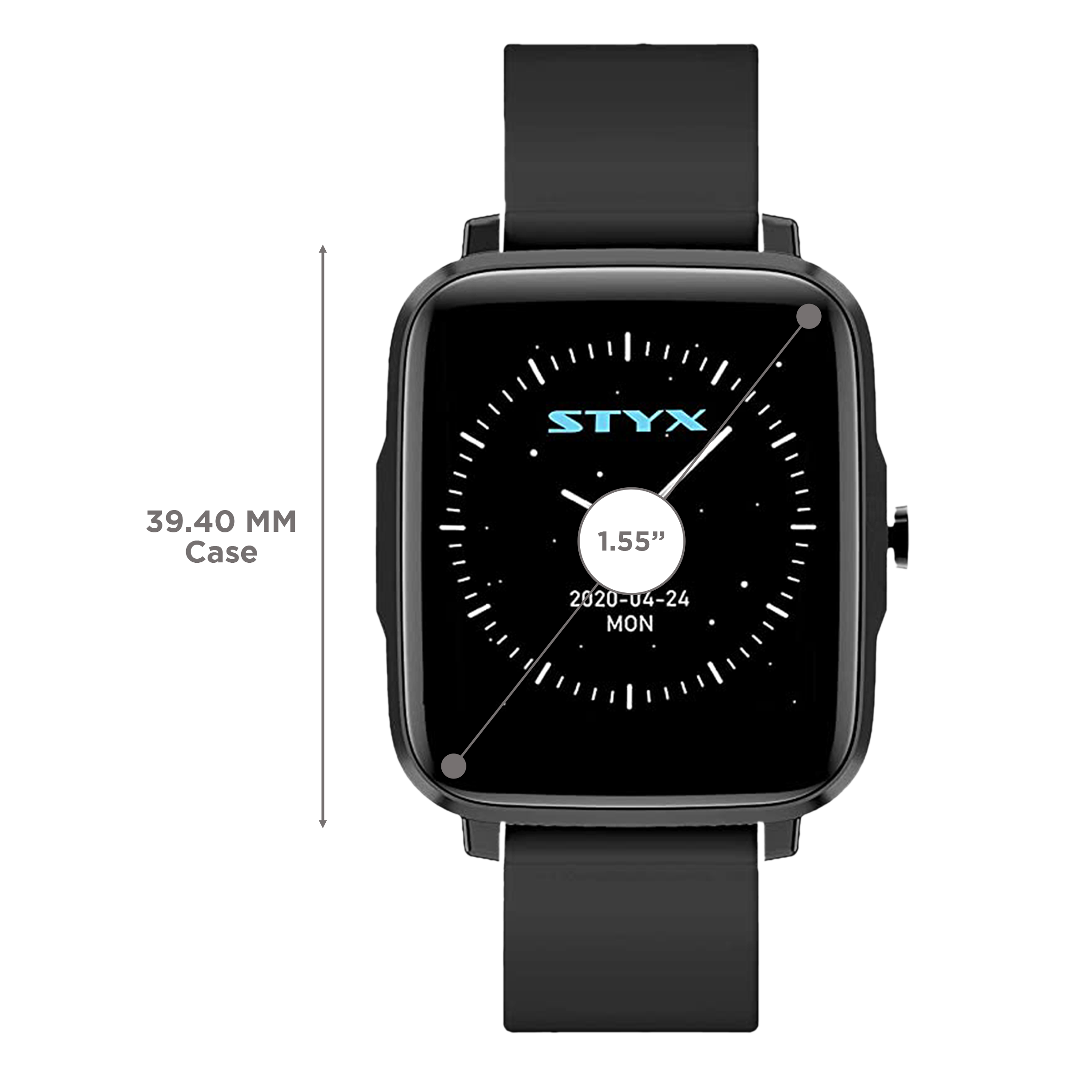 STYX Neo Smartwatch with Health Monitoring (39.4mm IPS Color Display, IP68 Water Resistant, Carbon Black Strap)_3