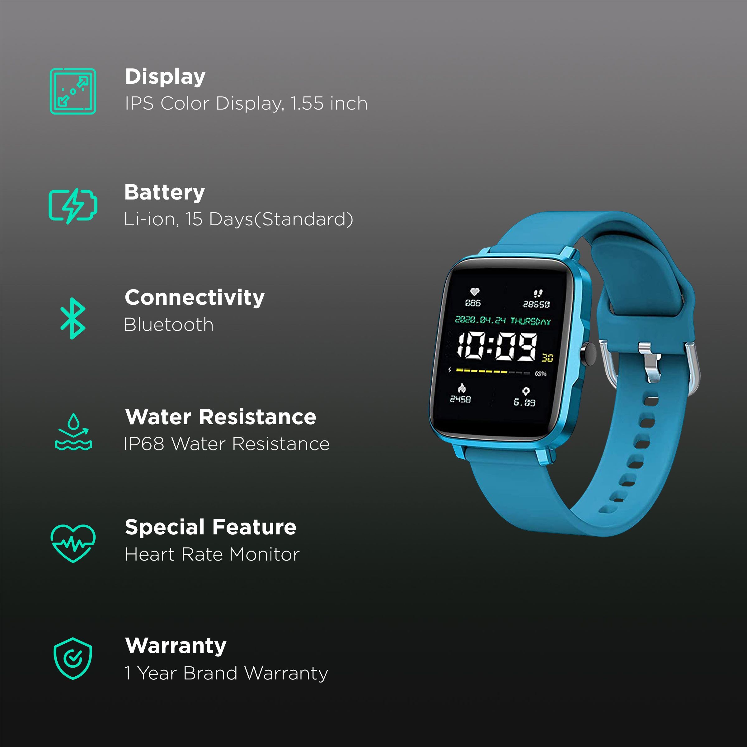 STYX Neo Smartwatch with Health Monitoring (39.4mm IPS Color Display, IP68 Water Resistant, Electric Blue Strap)_2