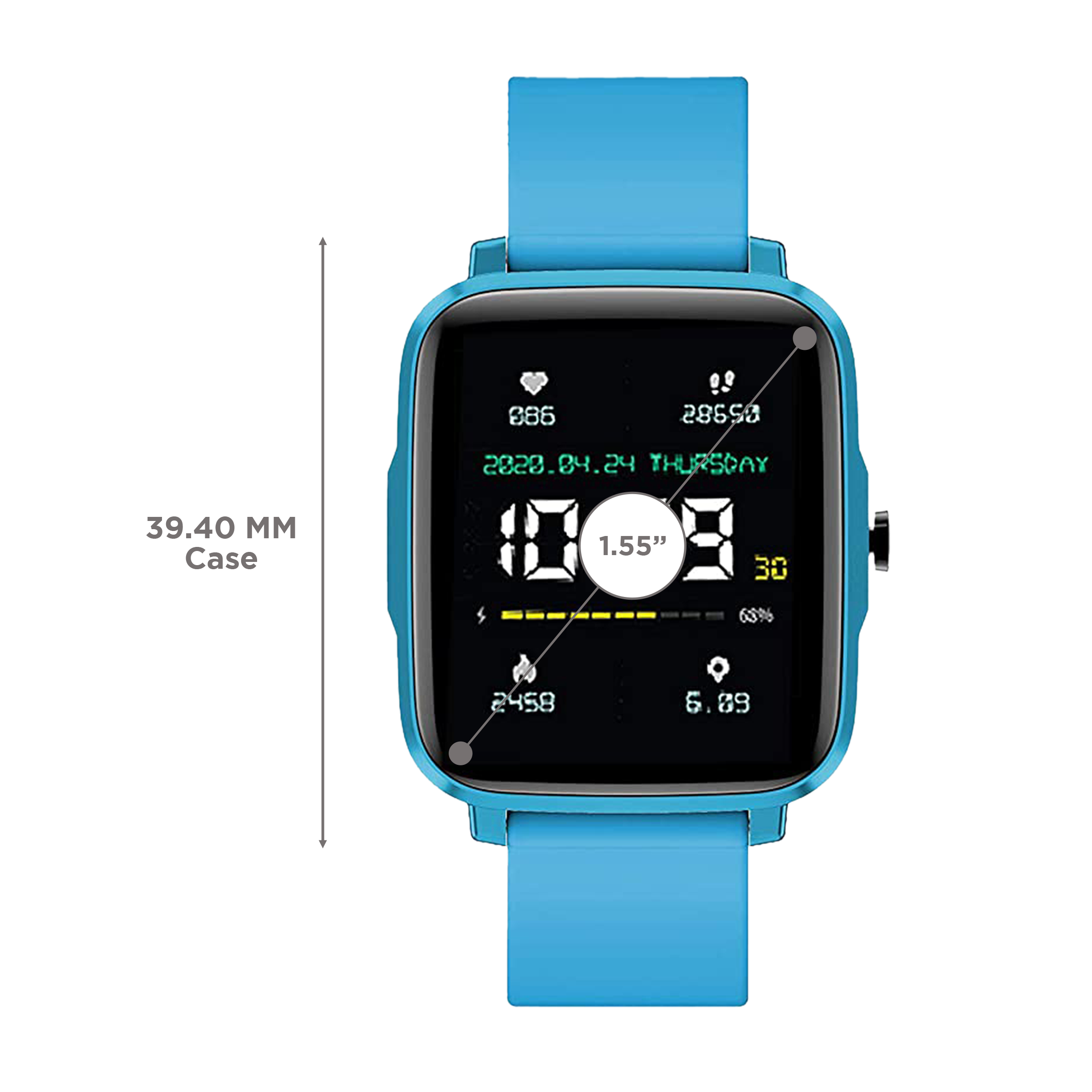 STYX Neo Smartwatch with Health Monitoring (39.4mm IPS Color Display, IP68 Water Resistant, Electric Blue Strap)_3
