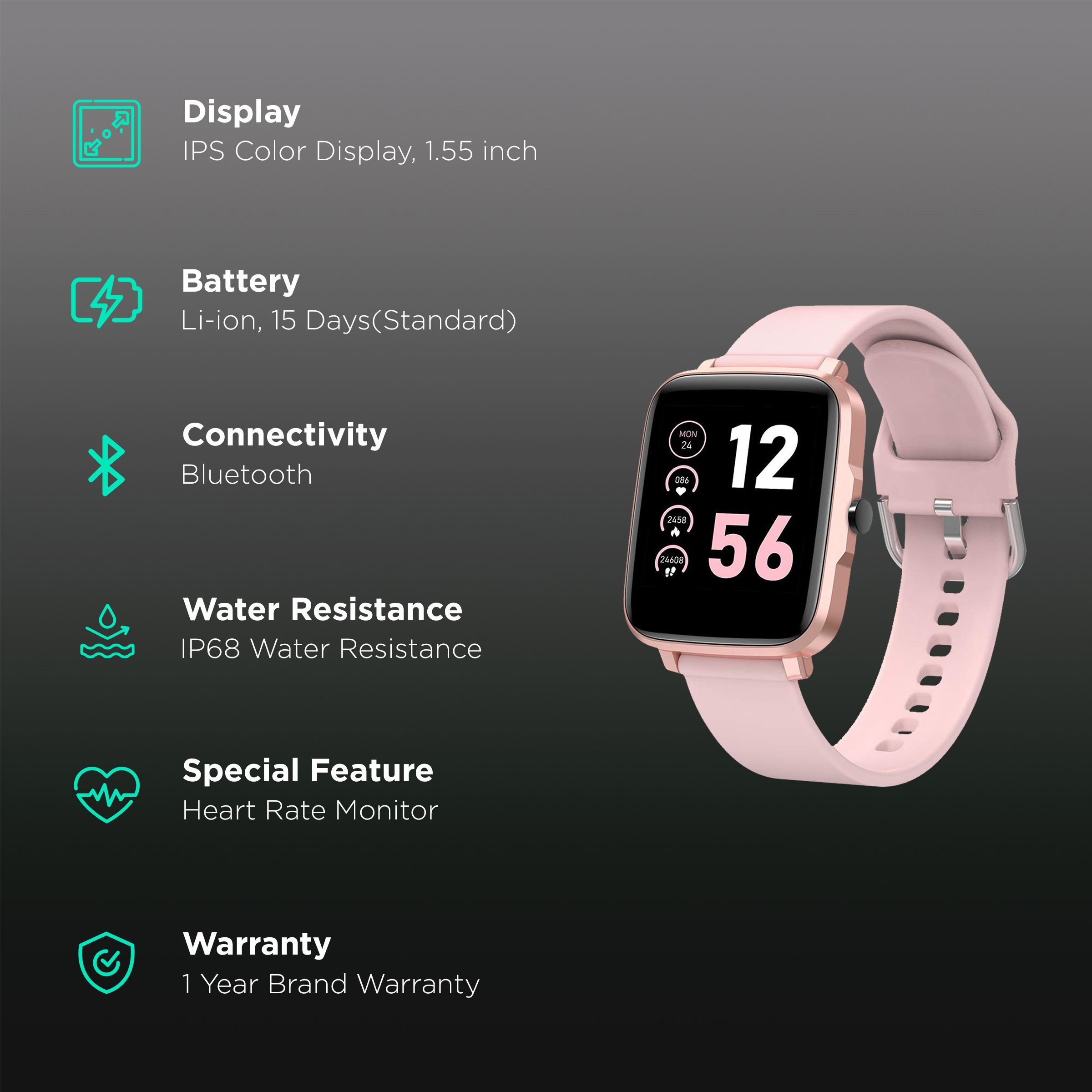 STYX Neo Smartwatch with Health Monitoring (39.4mm IPS Color Display, IP68 Water Resistant, Mystic Rose Strap)_2