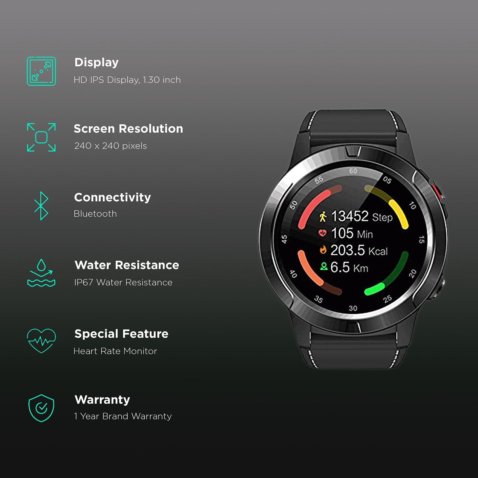 eOnz North Edge X-Trek 3 Smartwatch with Activity Tracker (33.02mm IPS Display, IP67 Waterproof, Black Strap)_2