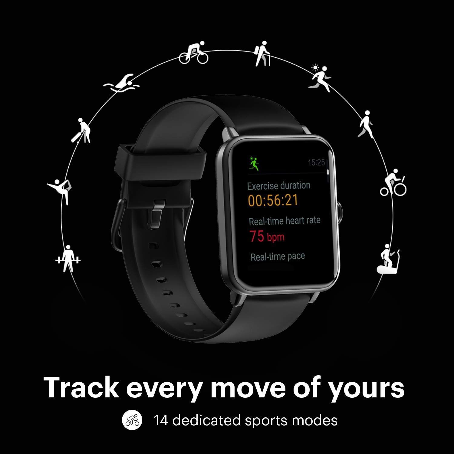 eOnz North Edge Keep Smartwatch with Health Monitoring (42mm, IP68 Water Resistant, Black Strap)_8