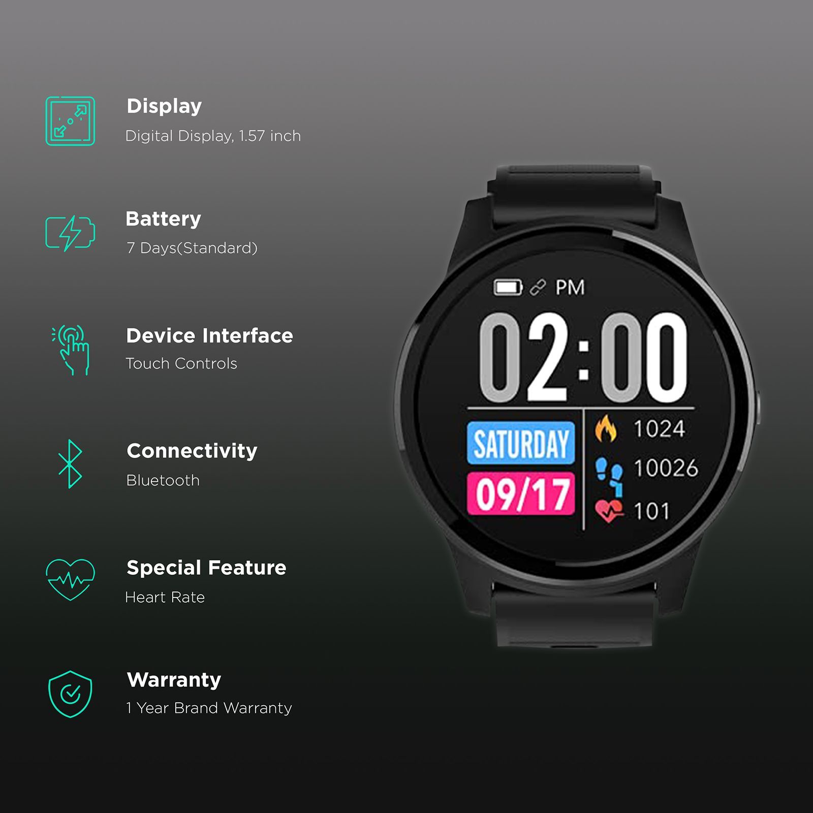 eOnz North Edge Keep Smartwatch with Health Monitoring (42mm, IP68 Water Resistant, Black Strap)_2