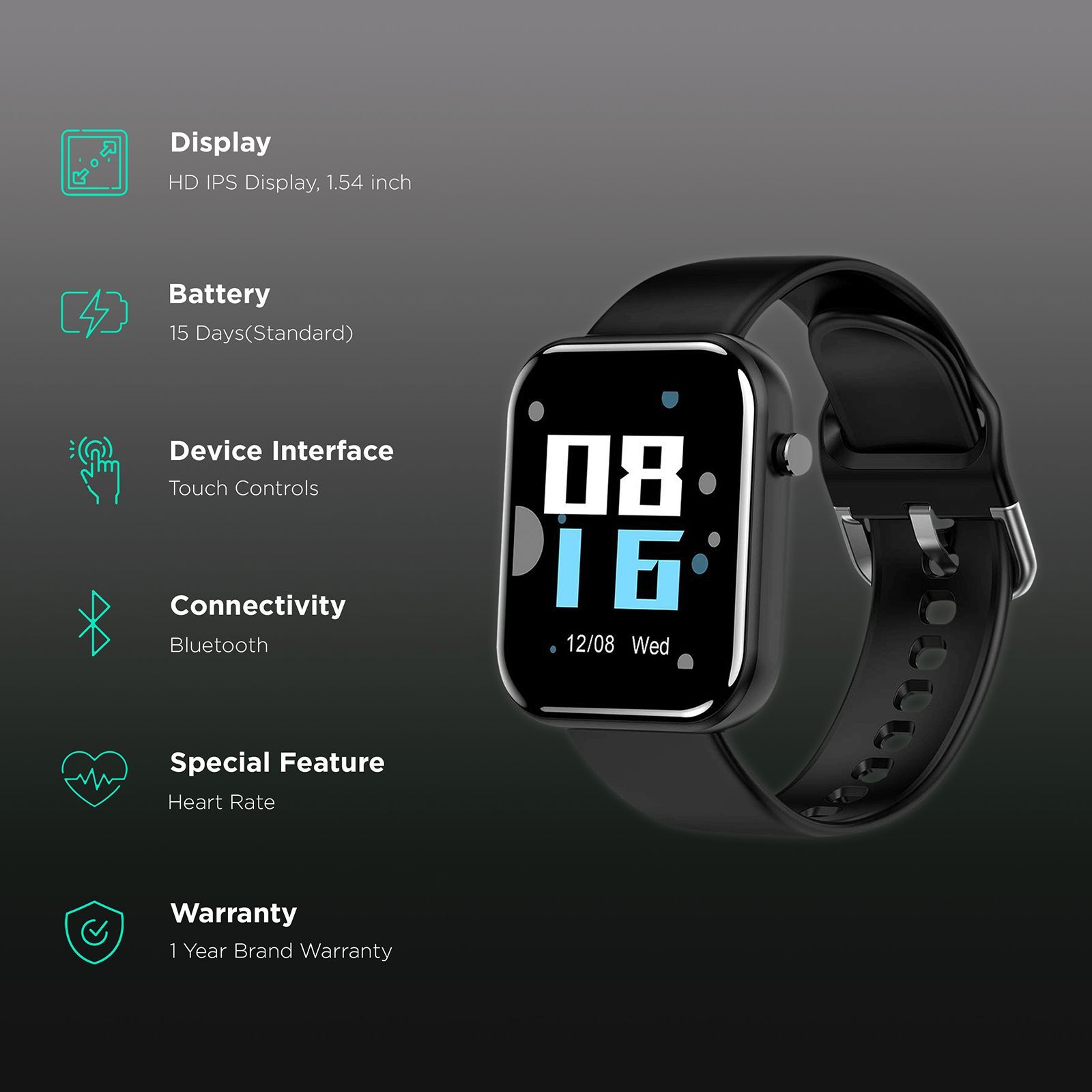eOnz North Edge X Brick Smartwatch with Activity Tracker (39.11mm HD Display, IP67 Waterproof, Black Strap)_2
