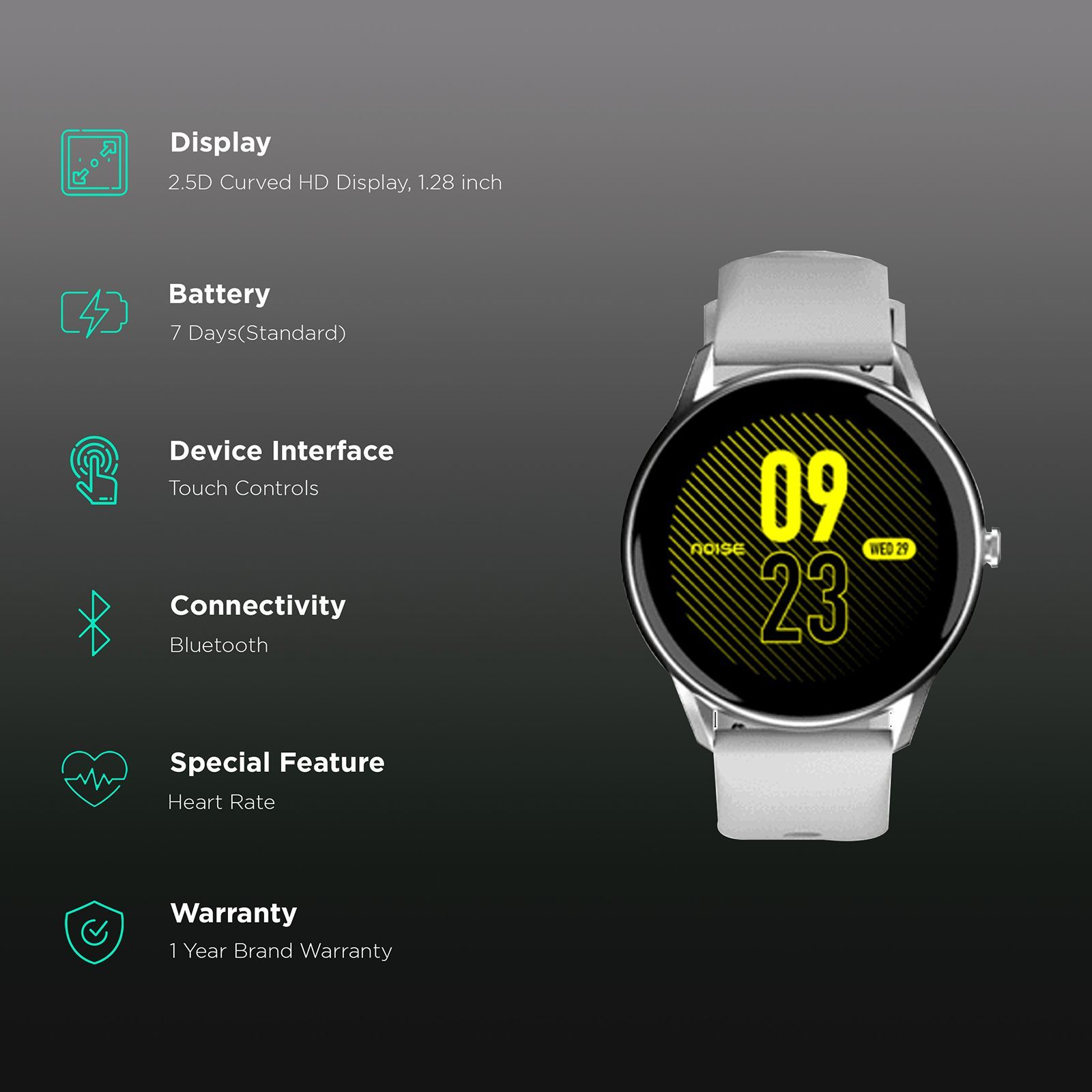 noise NoiseFit Core Smart Watch with 13 Sports Modes ( 32.51mm 2.5D Curved HD TFT Display, IP68 Water Resistant, Silver Grey Strap)_2