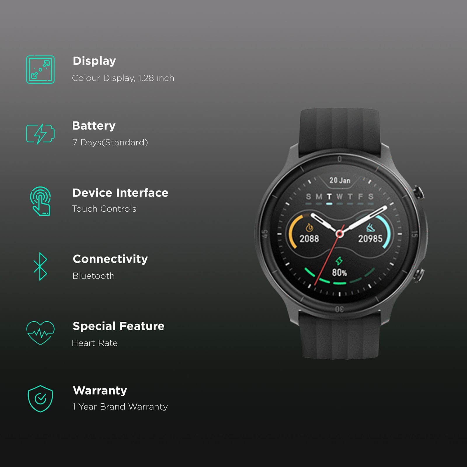 noise NoiseFit Agile Smart Watch with 14 Sports Modes (32.51mm Display, 5ATM Waterproof, Robust Black Strap)_2