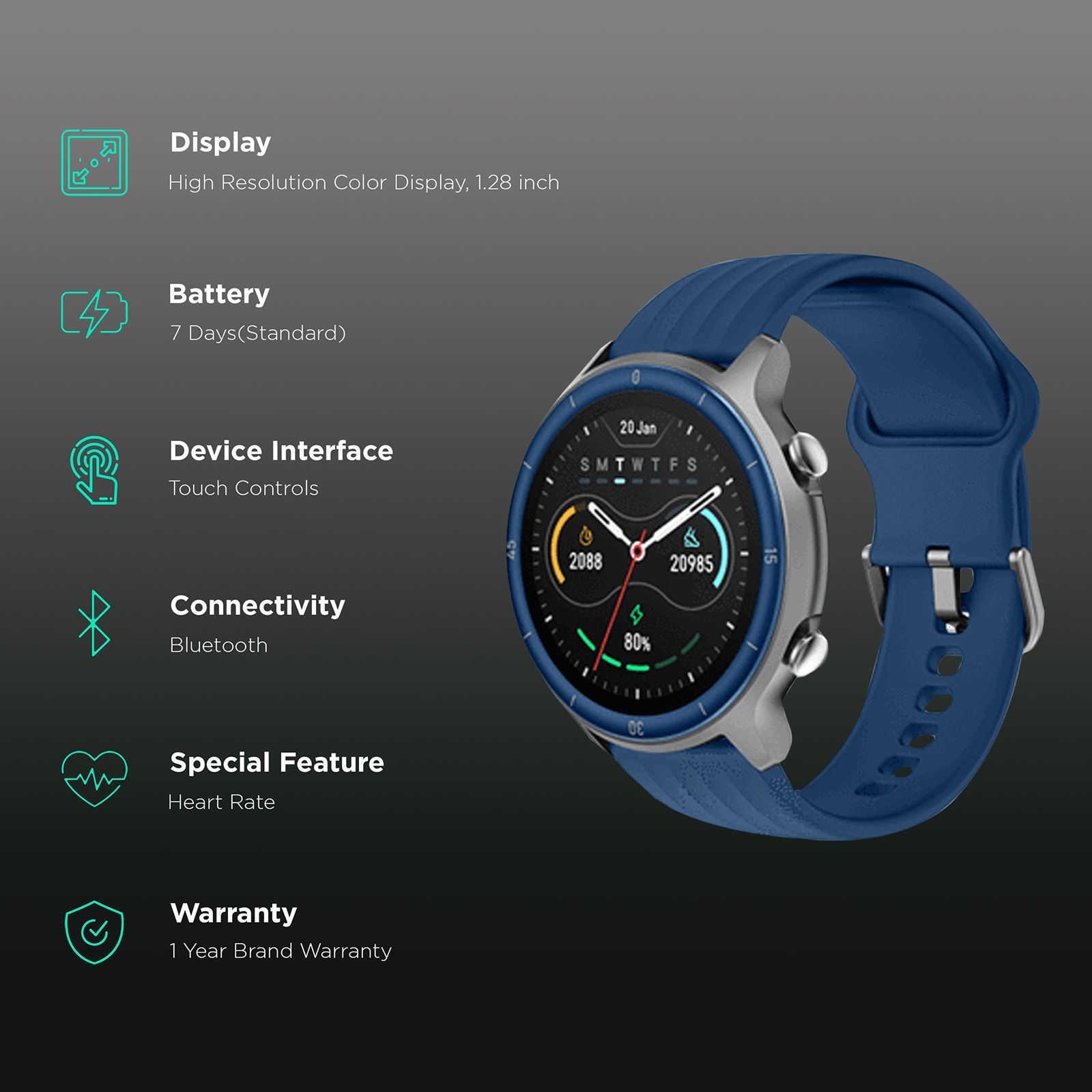 noise NoiseFit Agile Smart Watch with 14 Sports Modes (32.51mm Display, 5ATM Waterproof, Power Blue Strap)_2