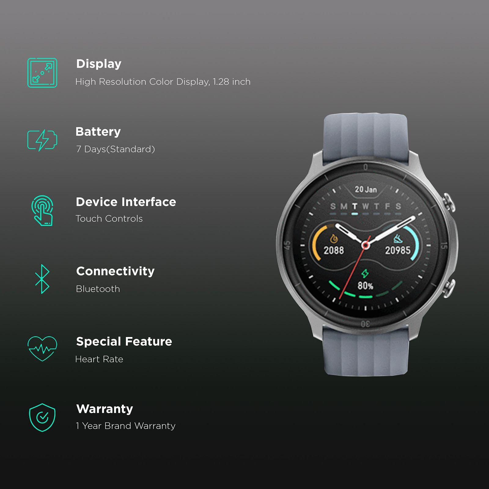 noise NoiseFit Agile Smart Watch with 14 Sports Modes (32.51mm Display, 5ATM Waterproof, Grey Strap)_2