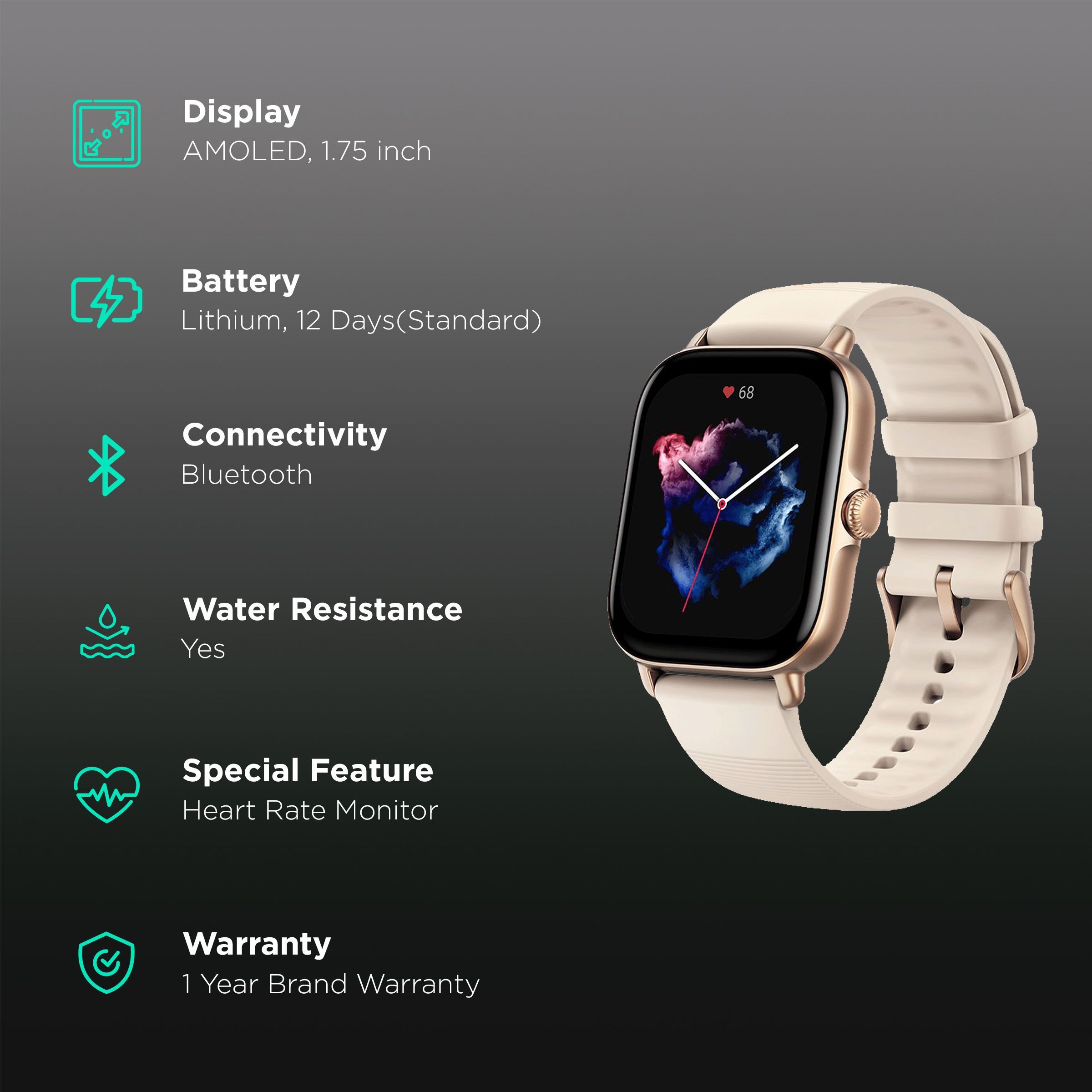 amazfit GTS 3 Smartwatch with Activity Tracker (44.45mm AMOLED Display, Water Resistant, White Strap)_2