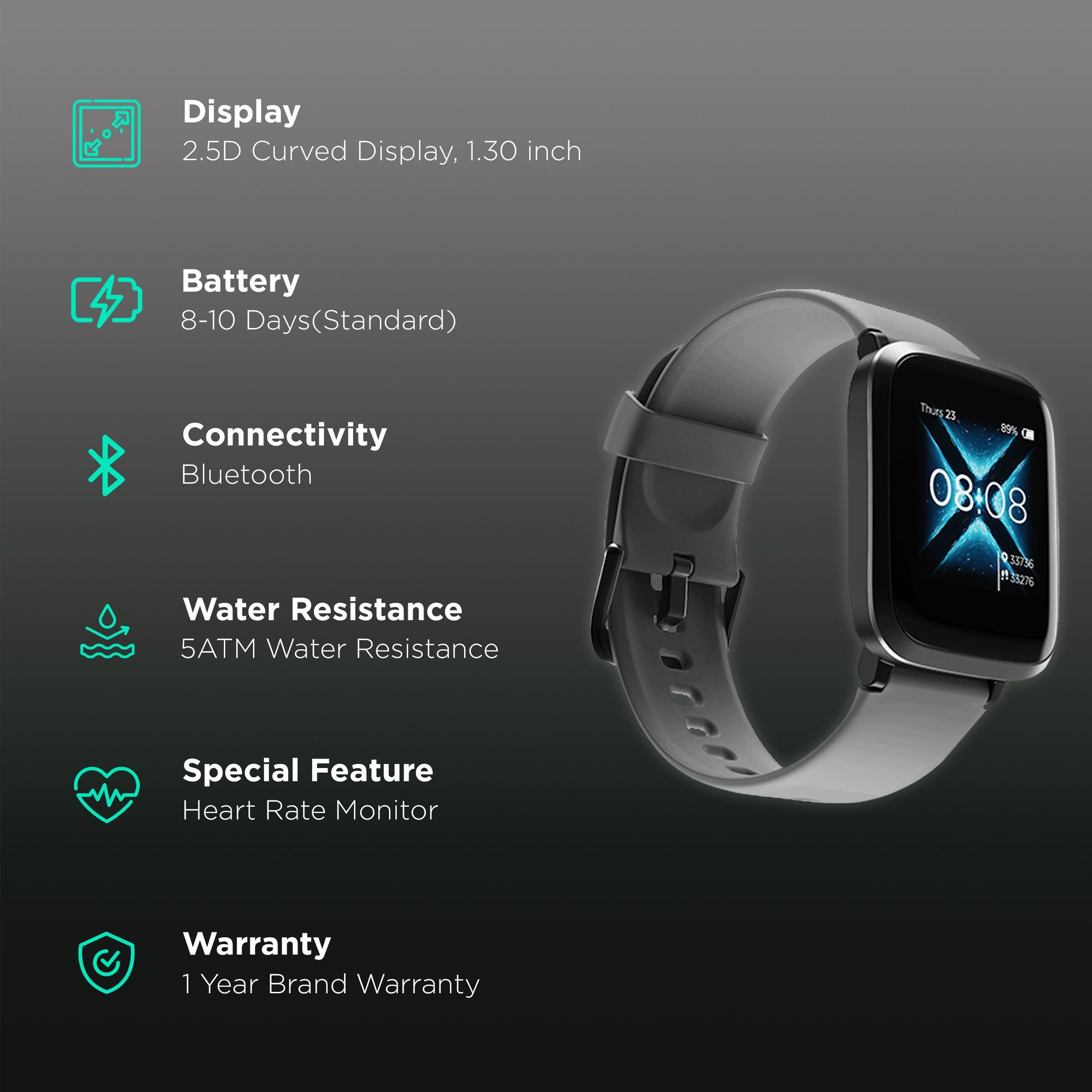 boAt Storm RTL Smartwatch with Activity Tracker (33mm 2.5D Curved Display, 5ATM Water Resistant, Cool Grey Strap)_2