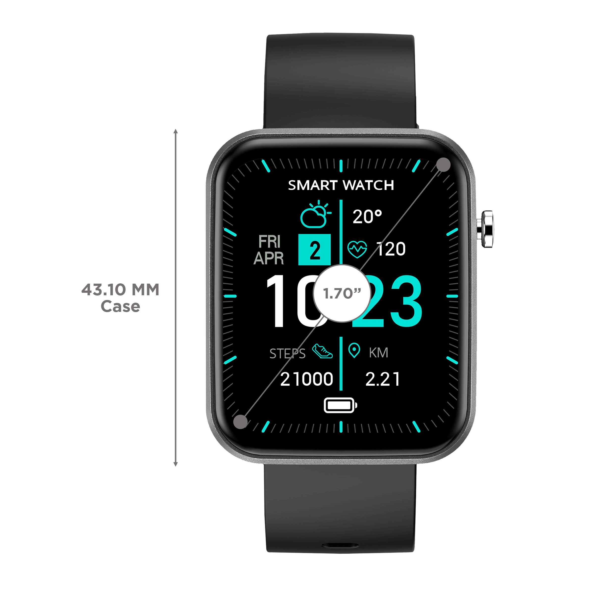 STYX NYX Smartwatch with Activity Tracker (43.1mm HD Display, IP67 Water Resistant, Midnight Black Strap)_3