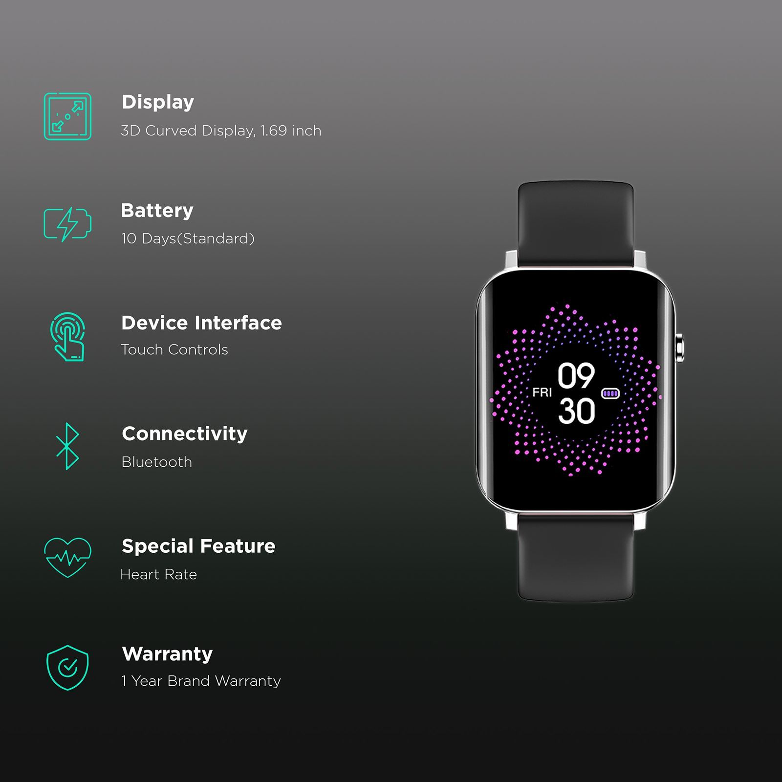 TAGG Verve Ultra Smartwatch with Bluetooth Calling (42.92mm 3D Curved Display, IP68 Waterproof, Black Strap)_2