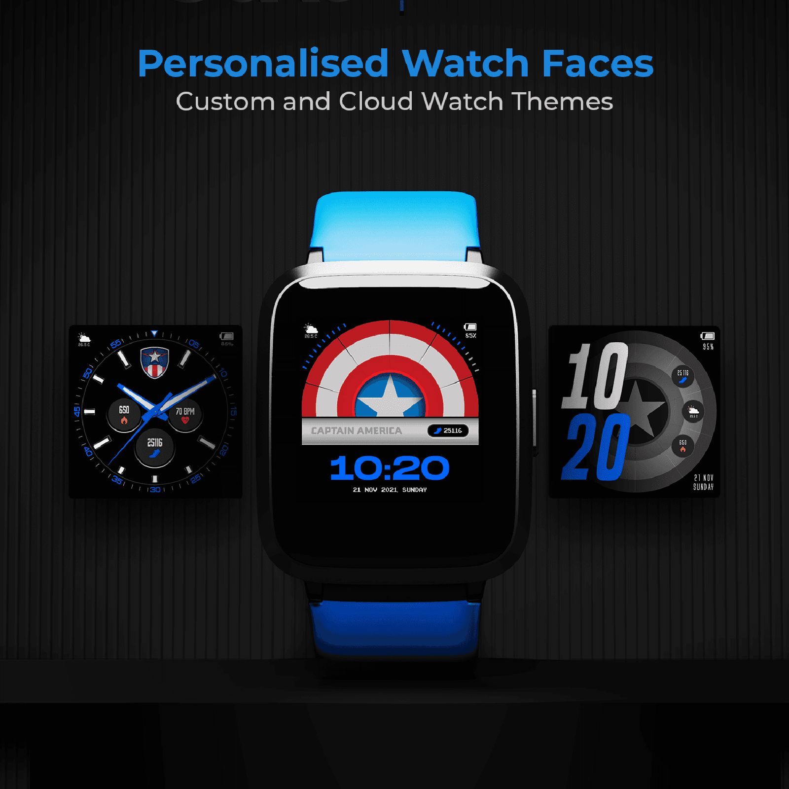 boAt Storm Captain America Marvel Edition Smartwatch with Health Monitoring (33mm 2.5D Curved Display, 5ATM Water Resistant, Captain's Blue Strap)_8