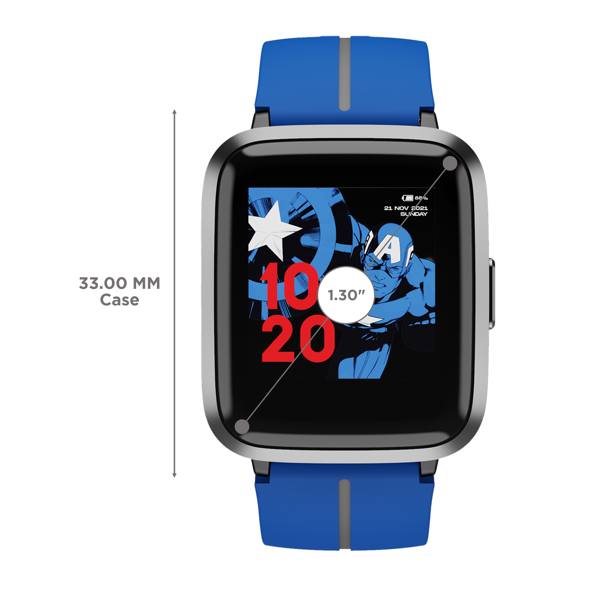 boAt Storm Captain America Marvel Edition Smartwatch with Health Monitoring (33mm 2.5D Curved Display, 5ATM Water Resistant, Captain's Blue Strap)_3